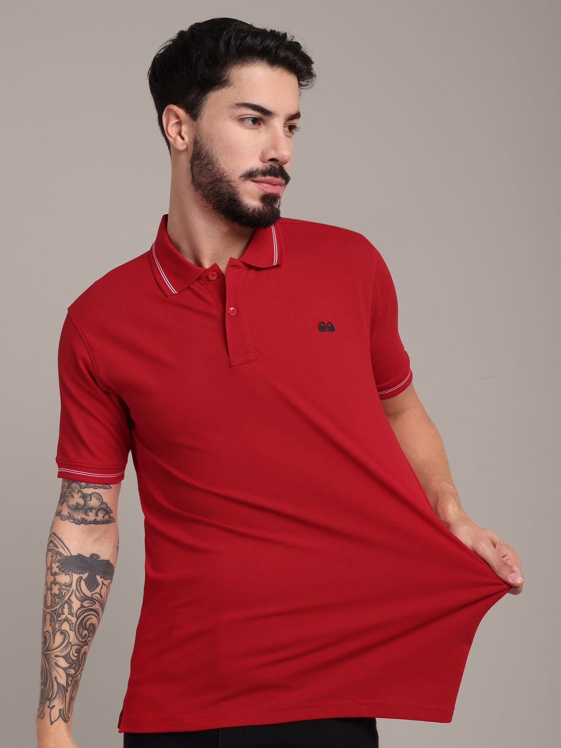 Men's Red Anti-Stain Cotton Polo T-Shirt