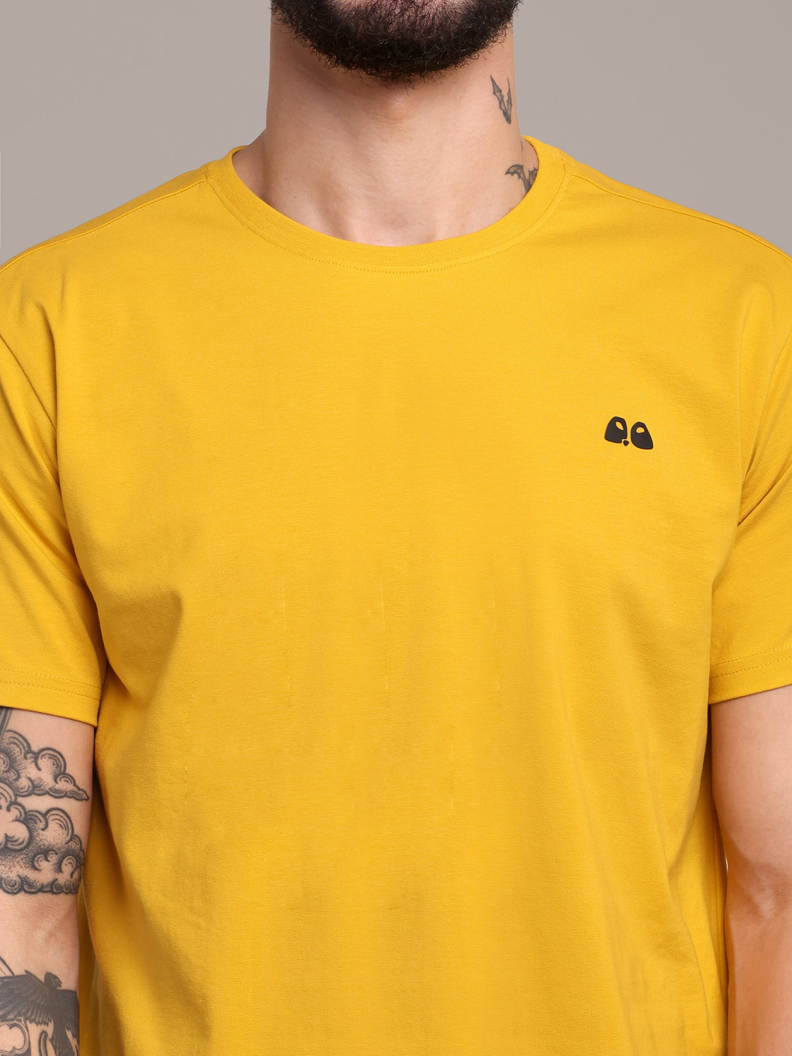 Men's Mustard Anti-Stain Cotton Round Neck T-Shirt