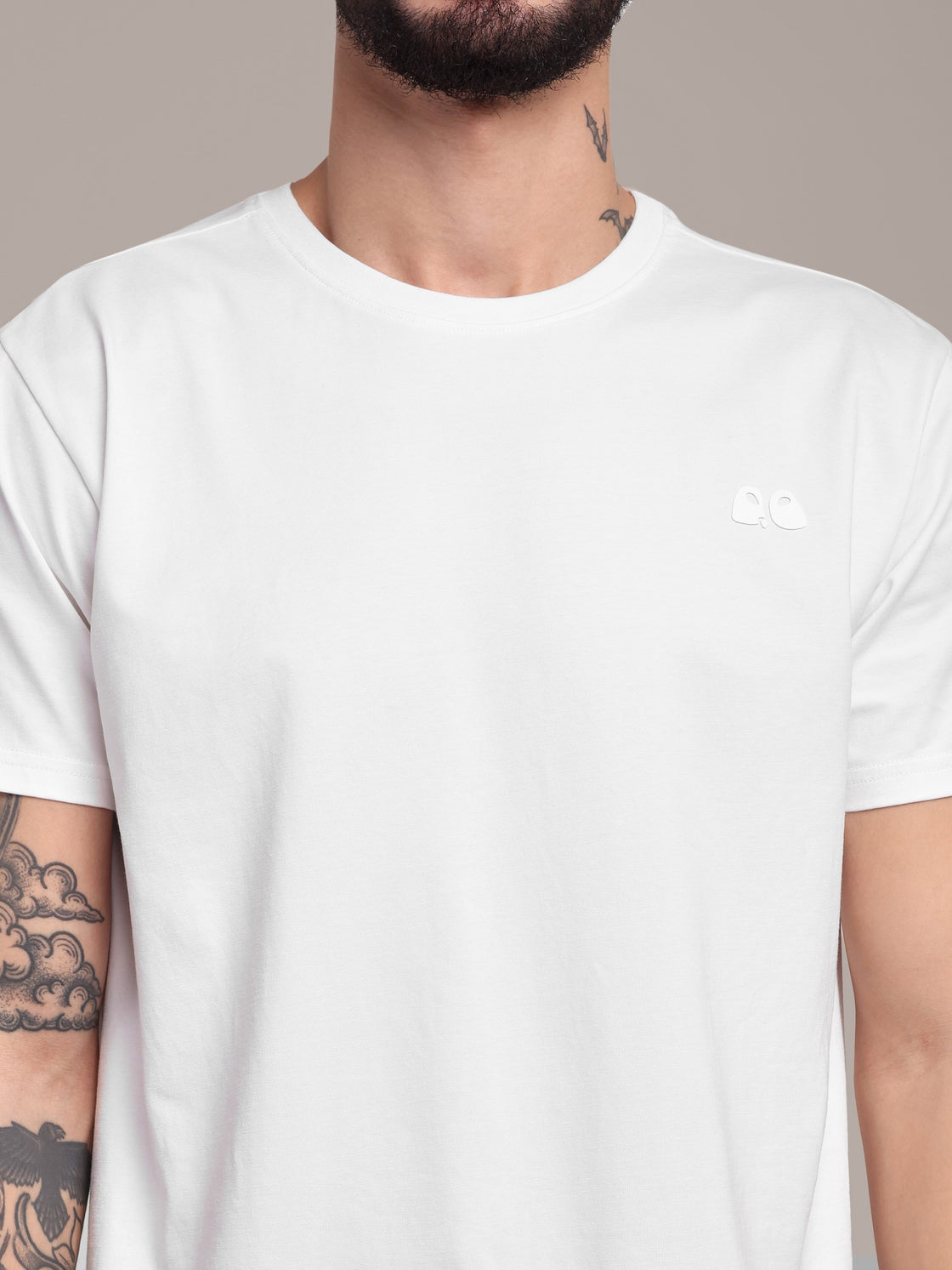Men's White Anti-Stain Cotton Round Neck T-Shirt
