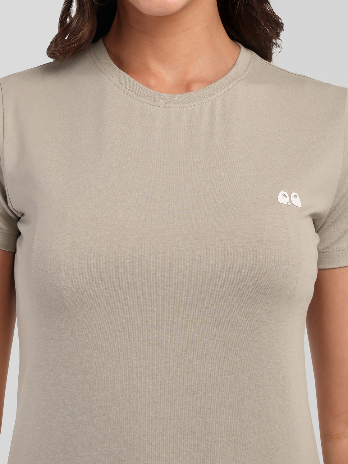 Woman Cement Gray Anti-Stain Cotton Round-Neck T-Shirt
