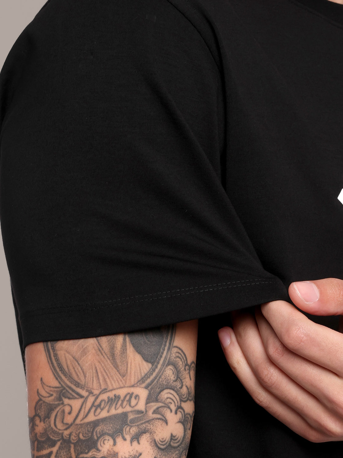 Men's Black Printed Anti-Stain Cotton Round-Neck T-Shirt