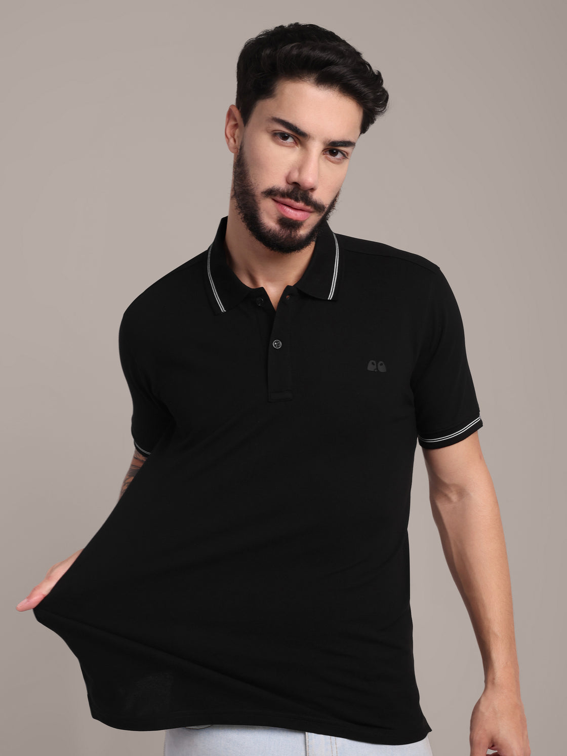 Men's Black Anti-Stain Cotton Polo T-Shirt