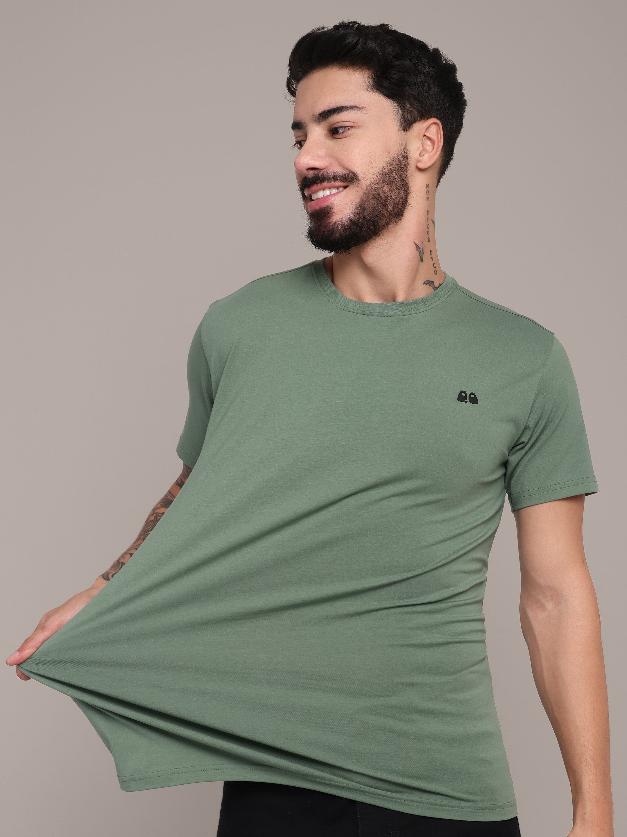 Men's Green Anti-Stain Cotton Round Neck T-Shirt