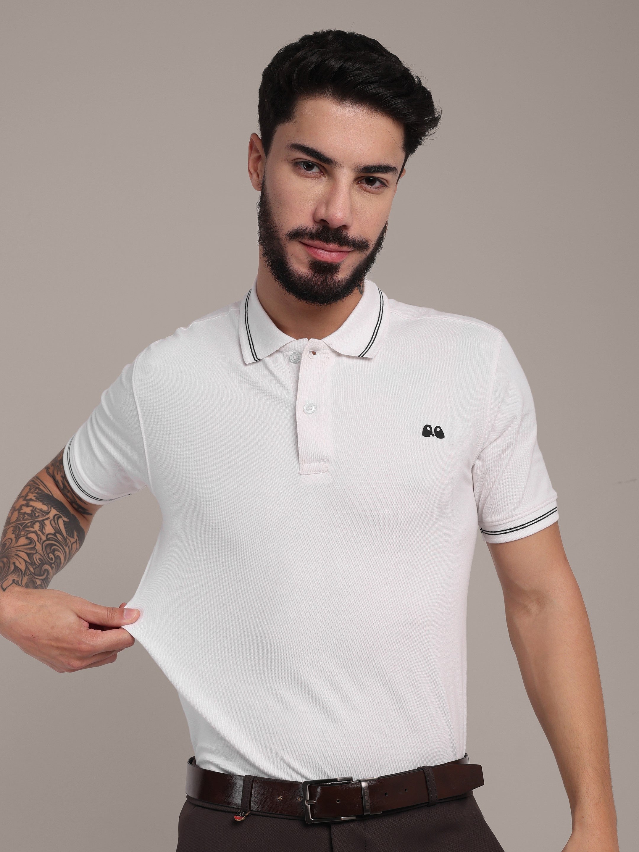 Men's White Anti-Stain Cotton Polo T-Shirt