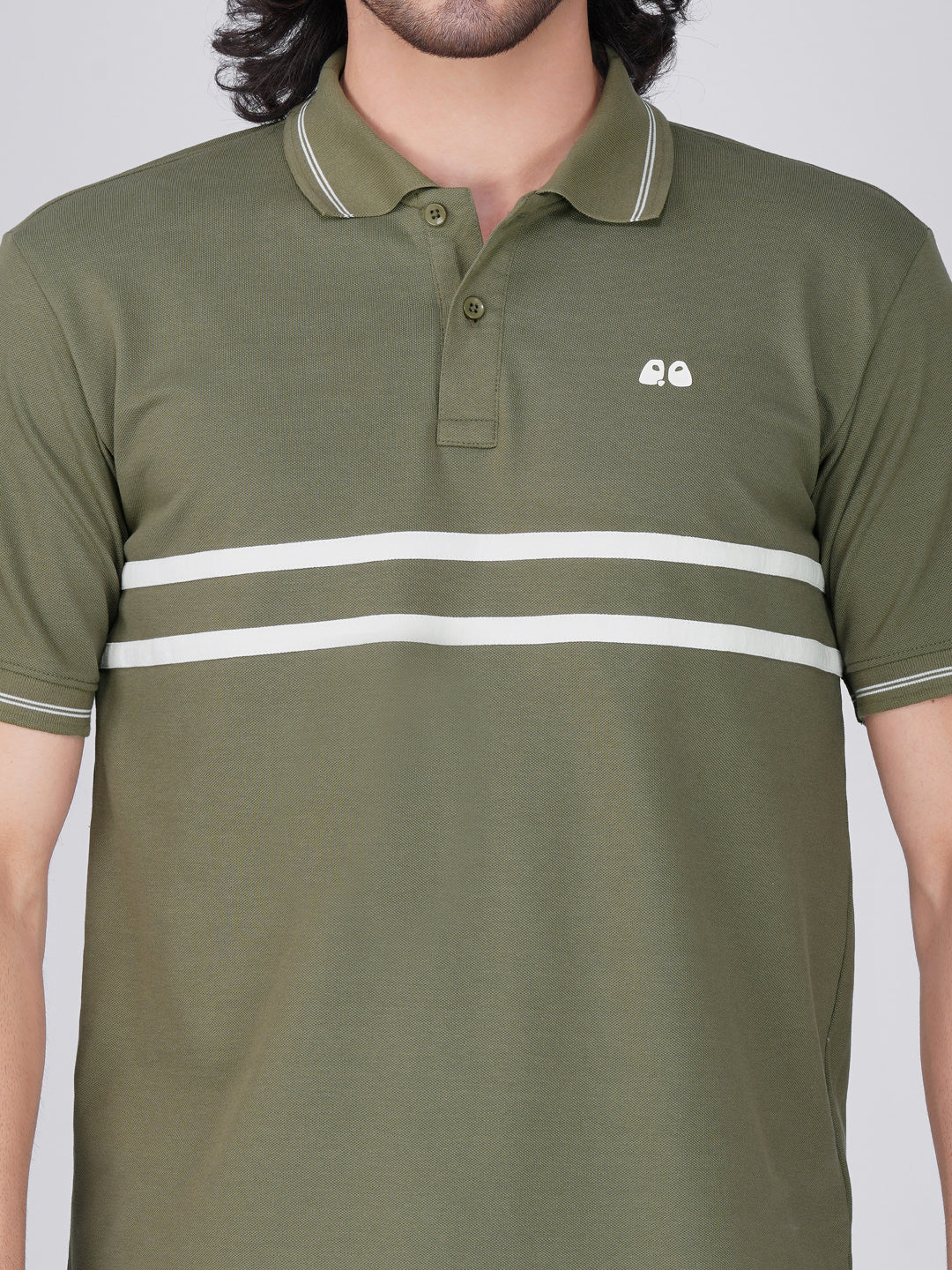 Men's  - Olive Green double-stripe Organic Cotton Polo T-Shirt with Anti Stain, Anti-Microbial Protection.