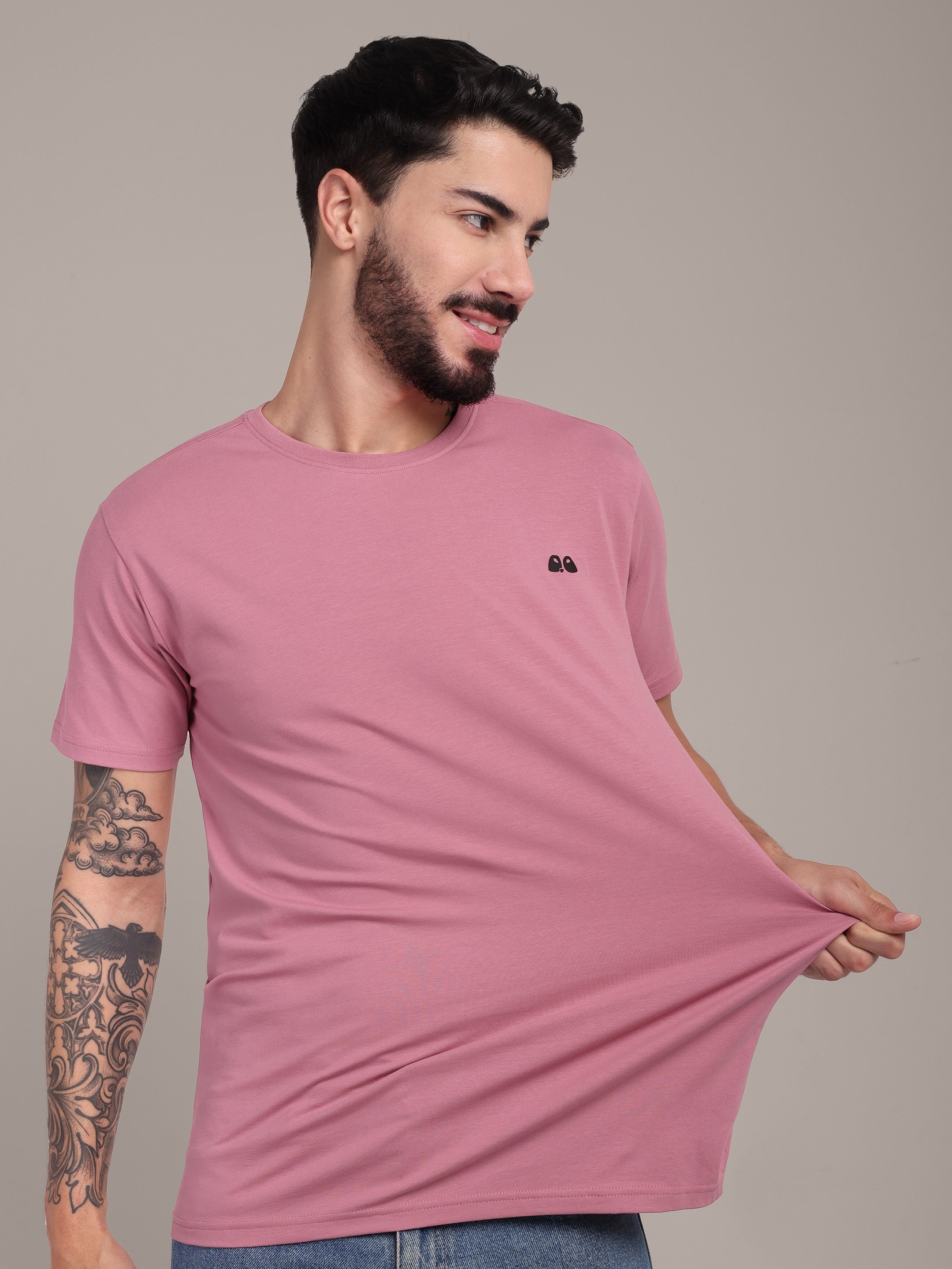 VANDEE Men's Mauve Anti-Stain Cotton Round Neck T-Shirt