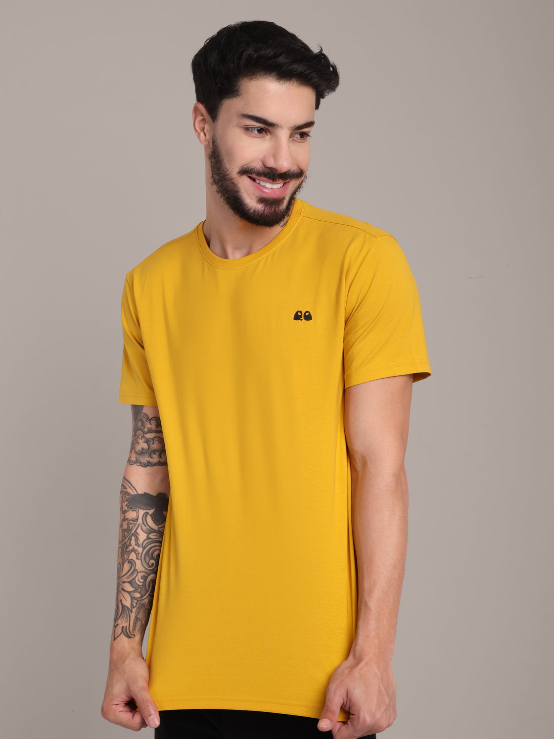 Men's Mustard Anti-Stain Cotton Round Neck T-Shirt