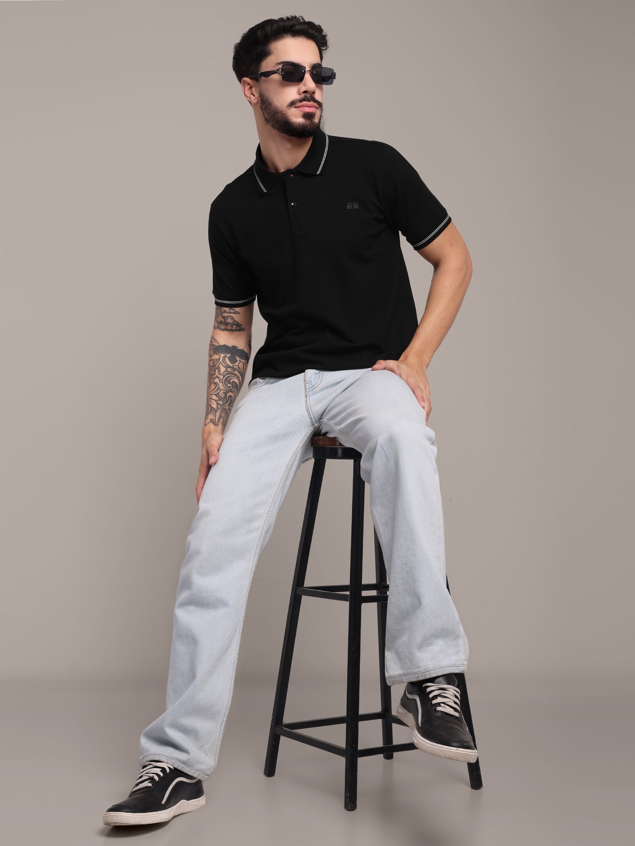 Men's Black Anti-Stain Cotton Polo T-Shirt