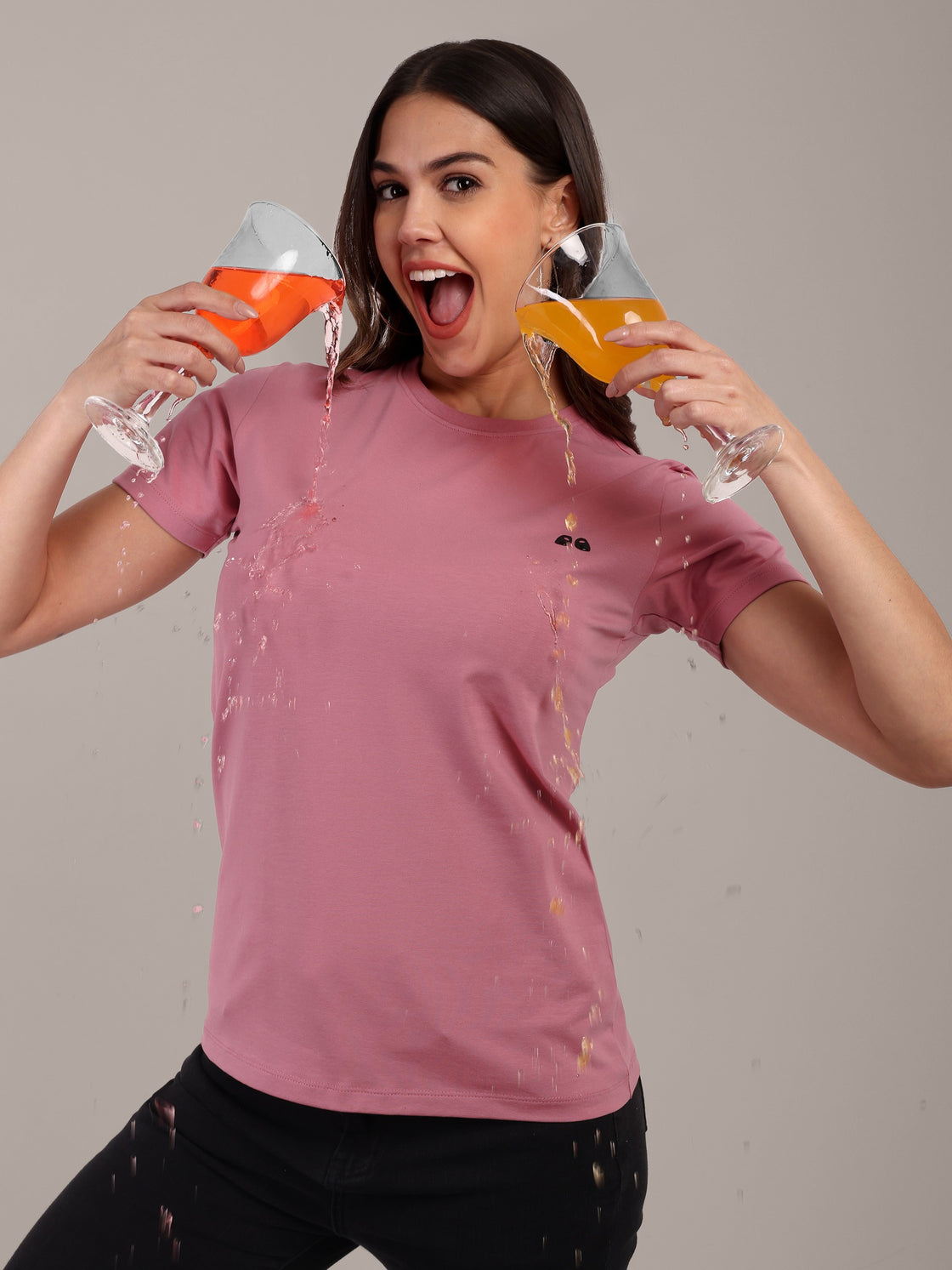 Woman Rose Onion Anti-Stain Cotton Round-Neck T-Shirt