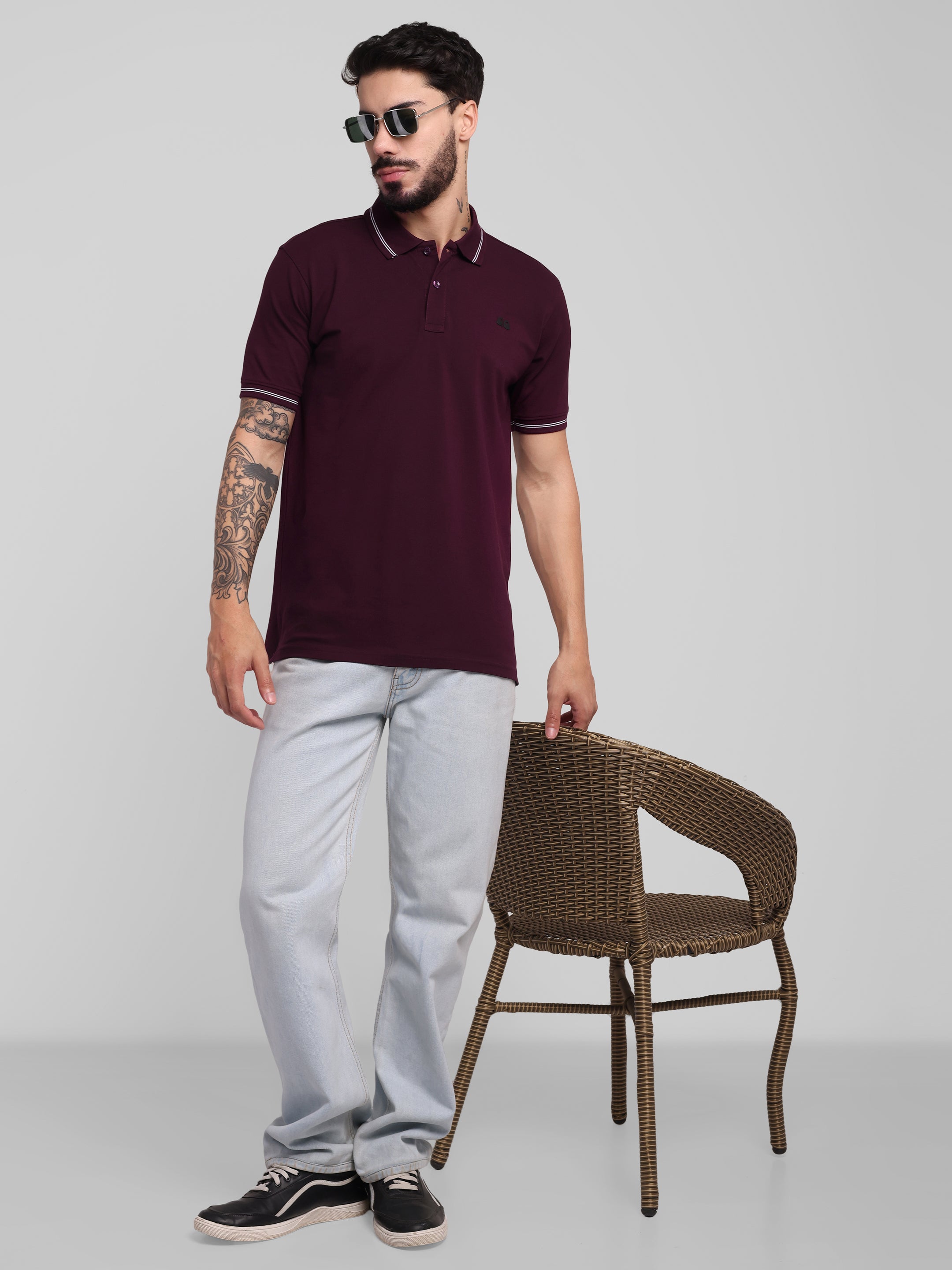 Men's Wine Anti-Stain Anti-Odor Cotton Polo T-Shirt