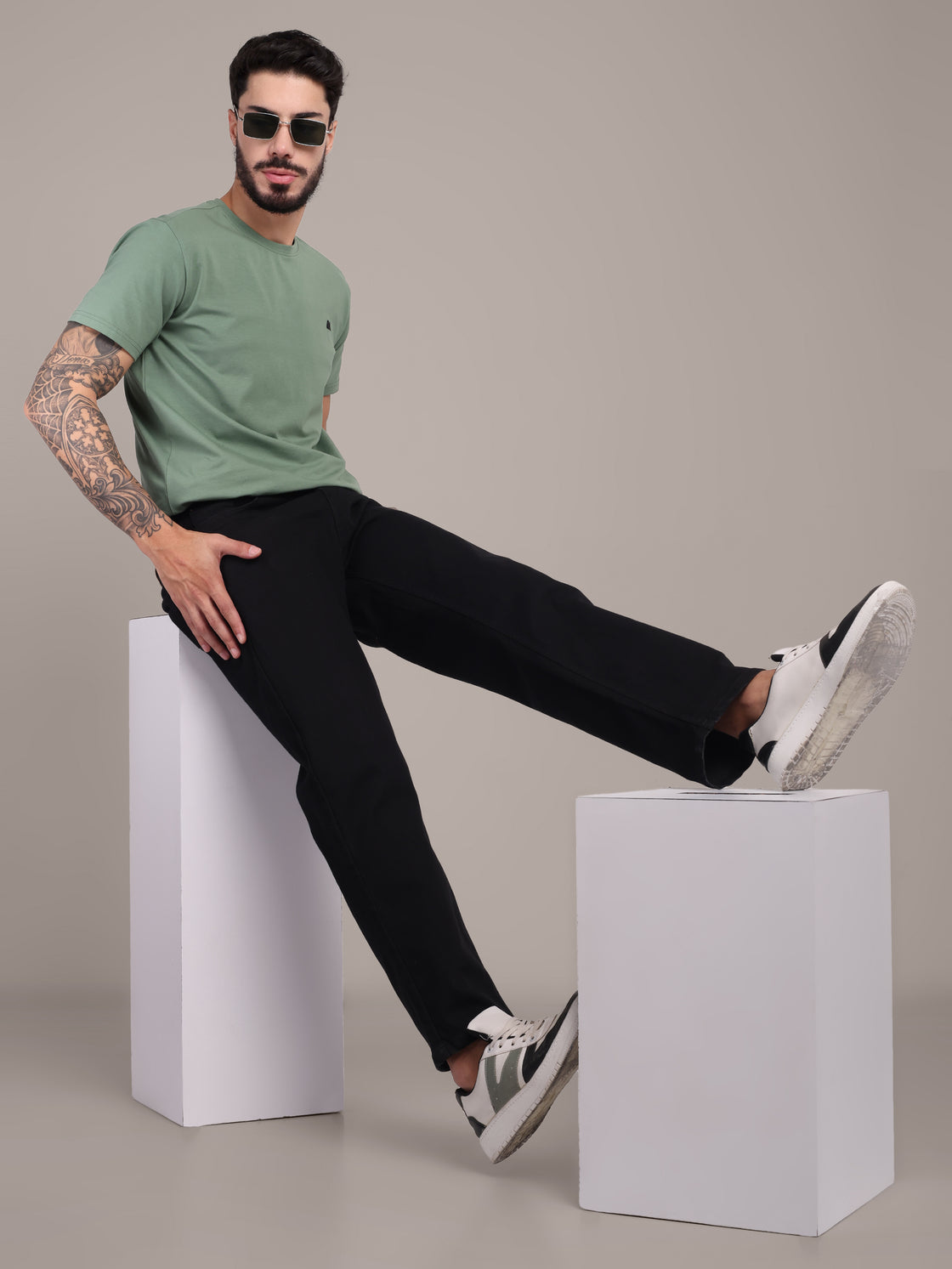 Men's Green Anti-Stain Cotton Round Neck T-Shirt