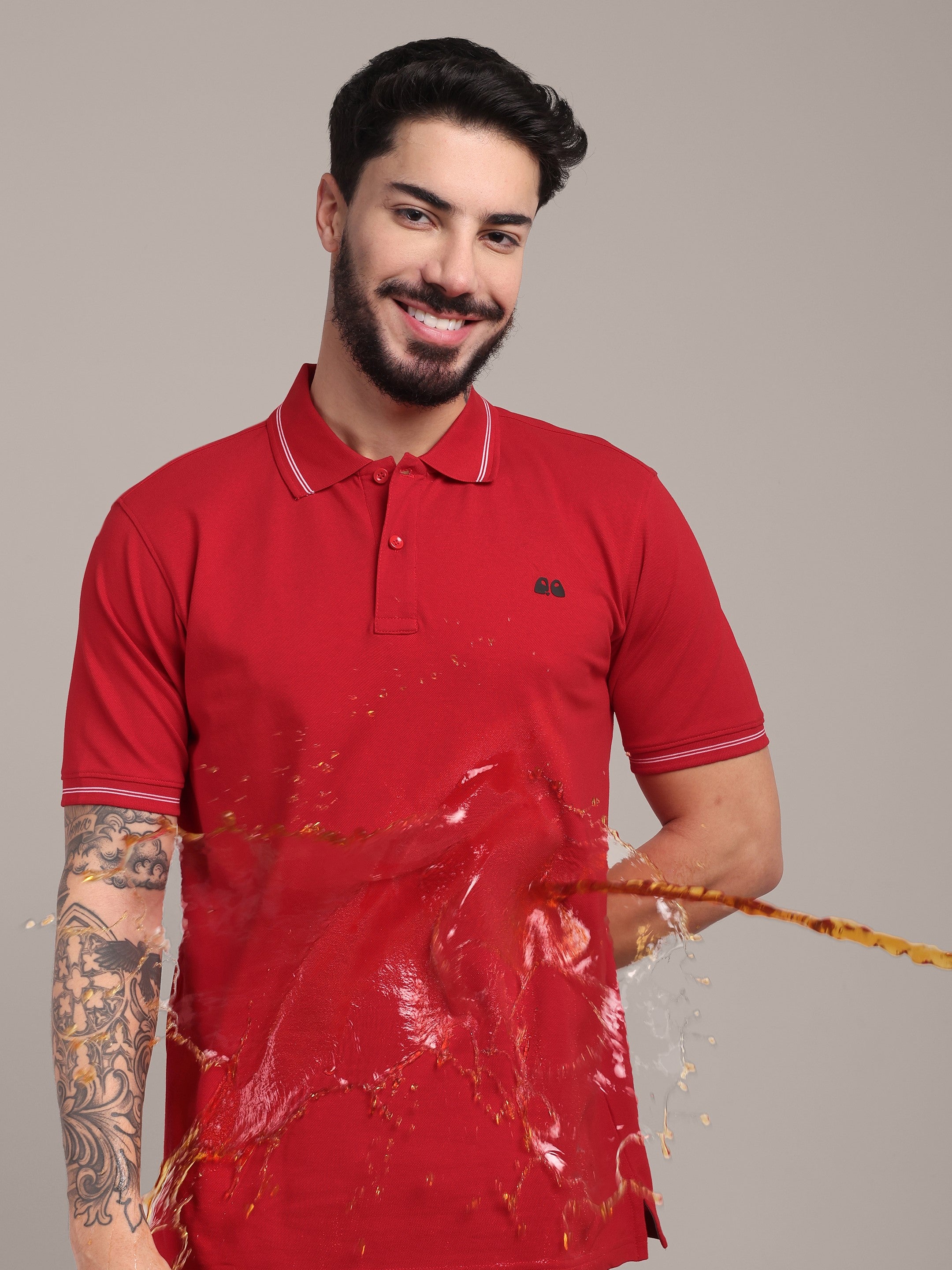 Men's Red Anti-Stain Cotton Polo T-Shirt
