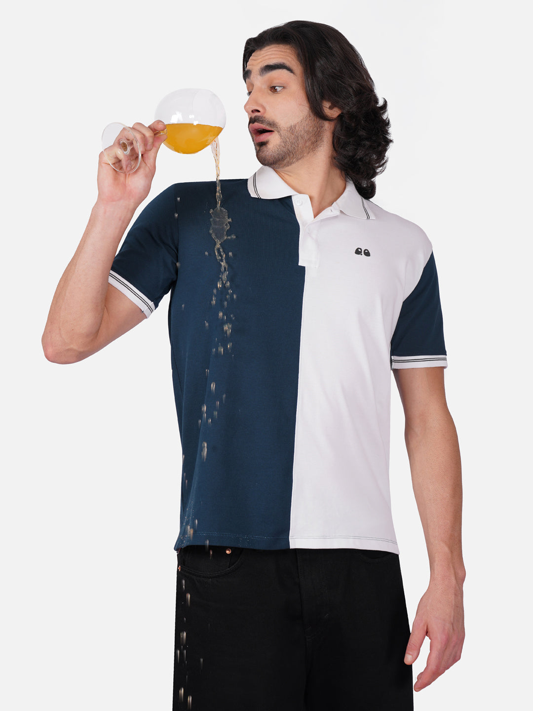 Men's Organic Cotton Polo T-Shirt with Anti Stain, Anti-Microbial Protection, Stain-Release -  Blue & White