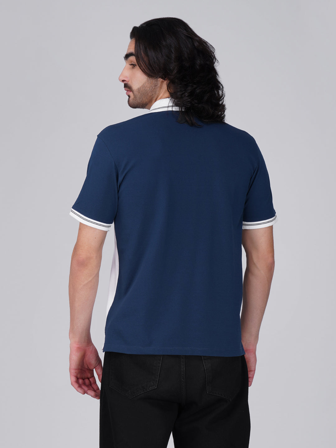 Men's Organic Cotton Polo T-Shirt with Anti Stain, Anti-Microbial Protection, Stain-Release -  Blue & White