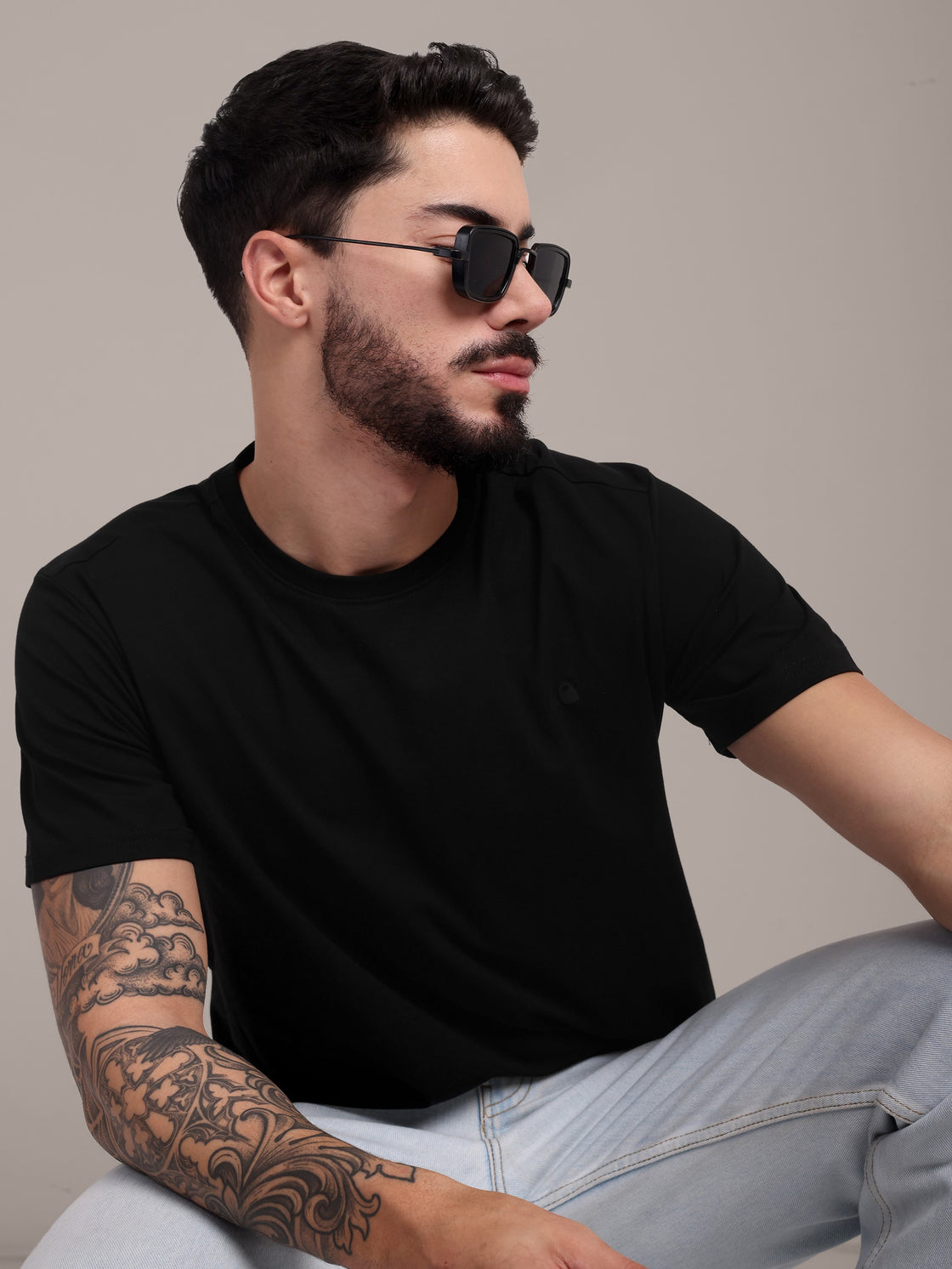 Men Black Anti-Stain Cotton Round Neck T-Shirt
