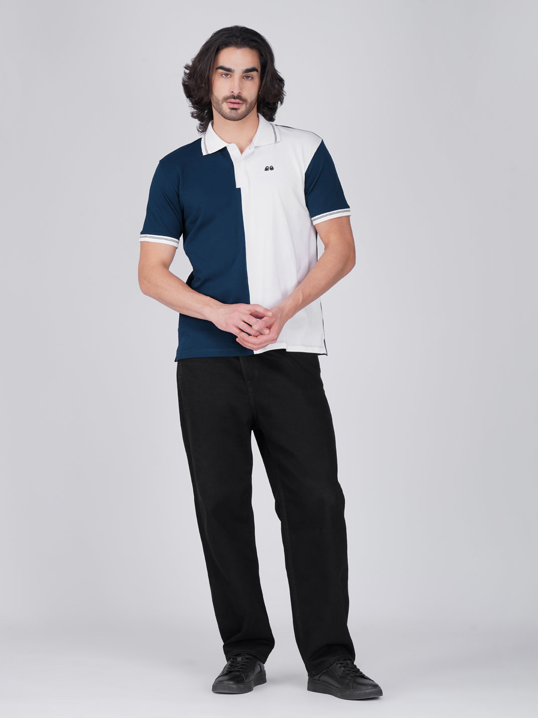 Men's Organic Cotton Polo T-Shirt with Anti Stain, Anti-Microbial Protection, Stain-Release -  Blue & White