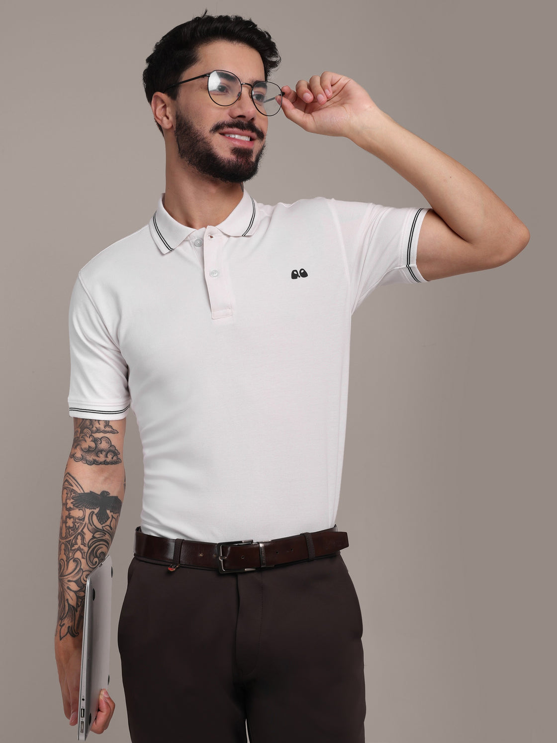 Men's White Anti-Stain Cotton Polo T-Shirt