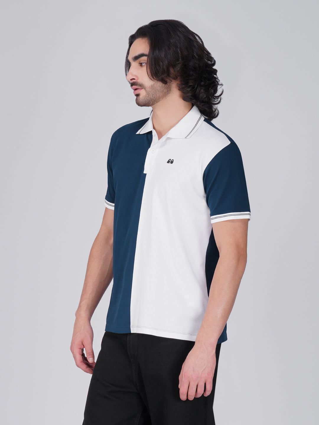 Men's Organic Cotton Polo T-Shirt with Anti Stain, Anti-Microbial Protection, Stain-Release -  Blue & White