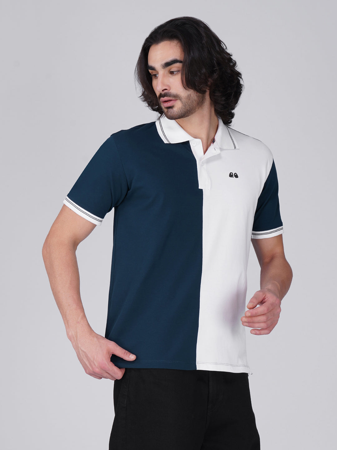 Men's Organic Cotton Polo T-Shirt with Anti Stain, Anti-Microbial Protection, Stain-Release -  Blue & White
