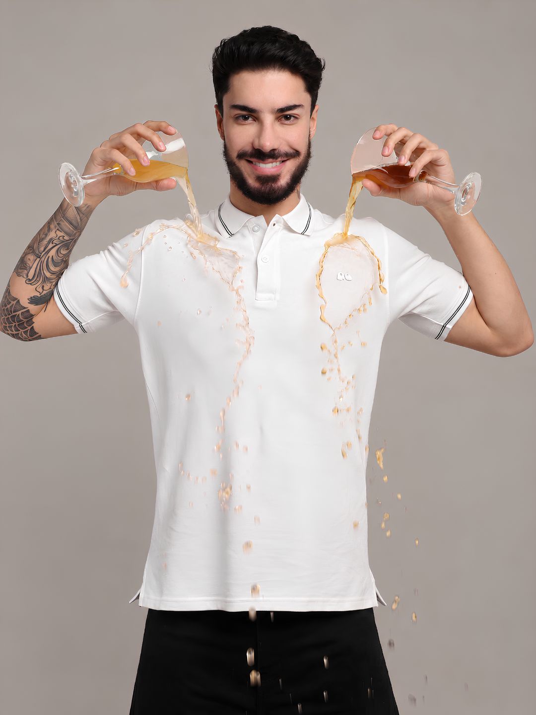 Men's White Anti-Stain Anti-Odor Cotton Polo T-Shirt