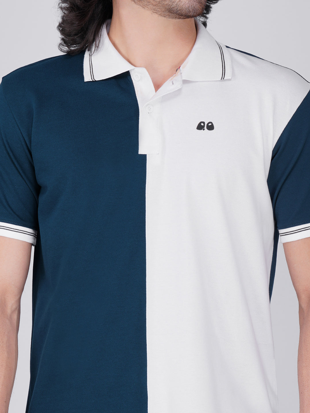 Men's Organic Cotton Polo T-Shirt with Anti Stain, Anti-Microbial Protection, Stain-Release -  Blue & White