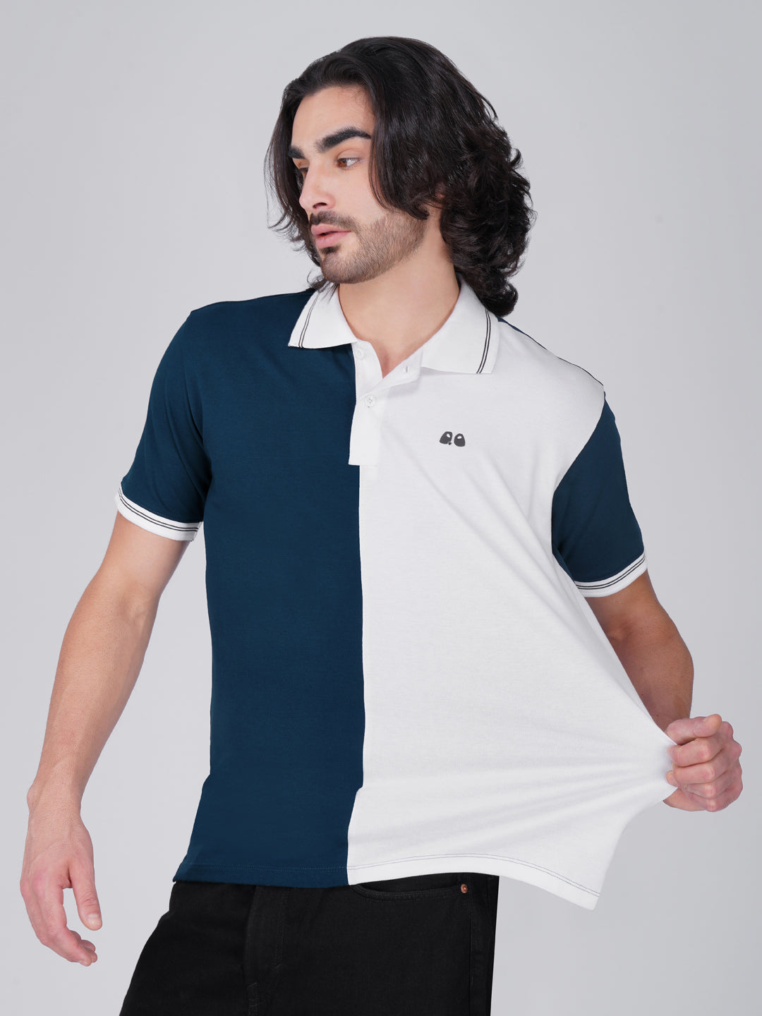 Men's Organic Cotton Polo T-Shirt with Anti Stain, Anti-Microbial Protection, Stain-Release -  Blue & White