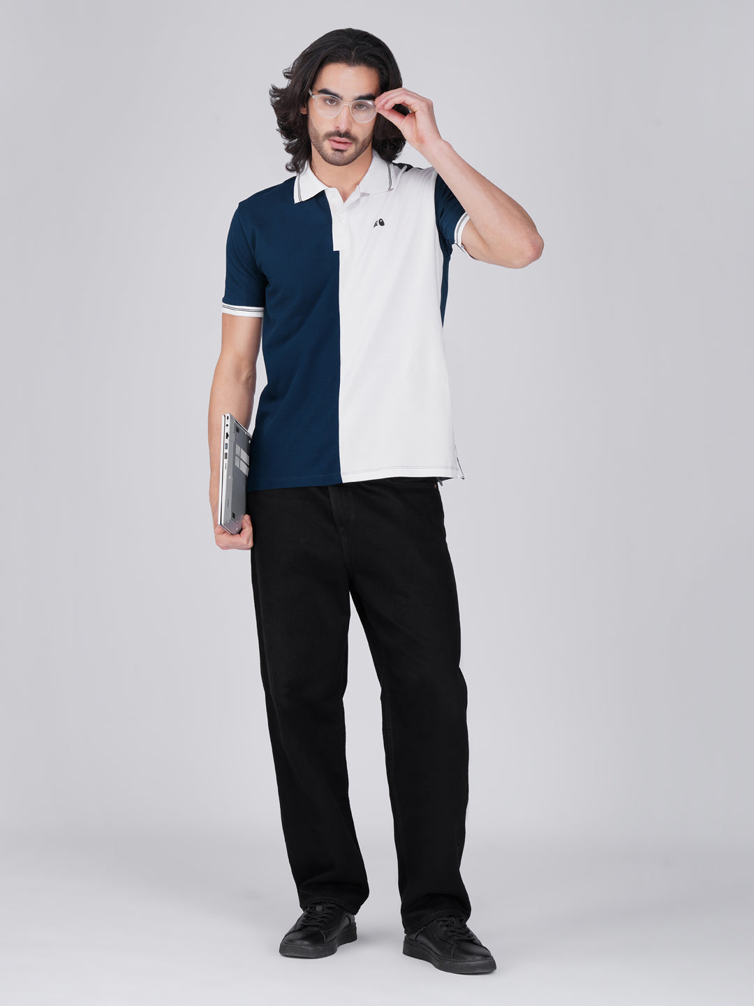 Men's Organic Cotton Polo T-Shirt with Anti Stain, Anti-Microbial Protection, Stain-Release -  Blue & White
