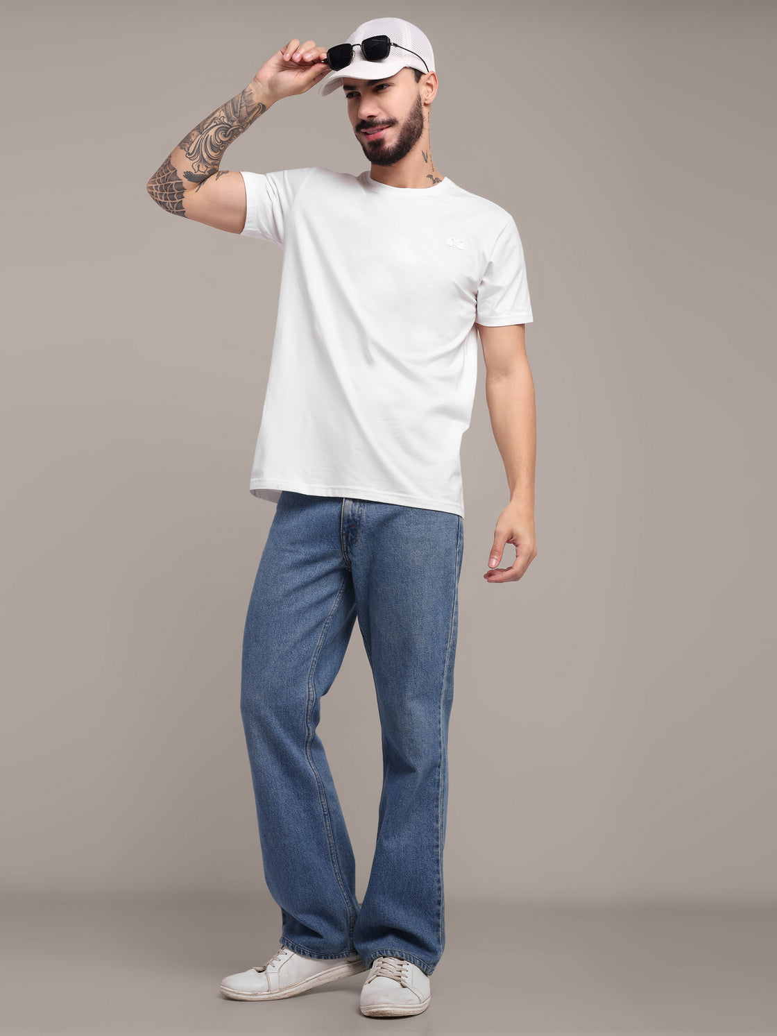 Men's White Anti-Stain Cotton Round Neck T-Shirt