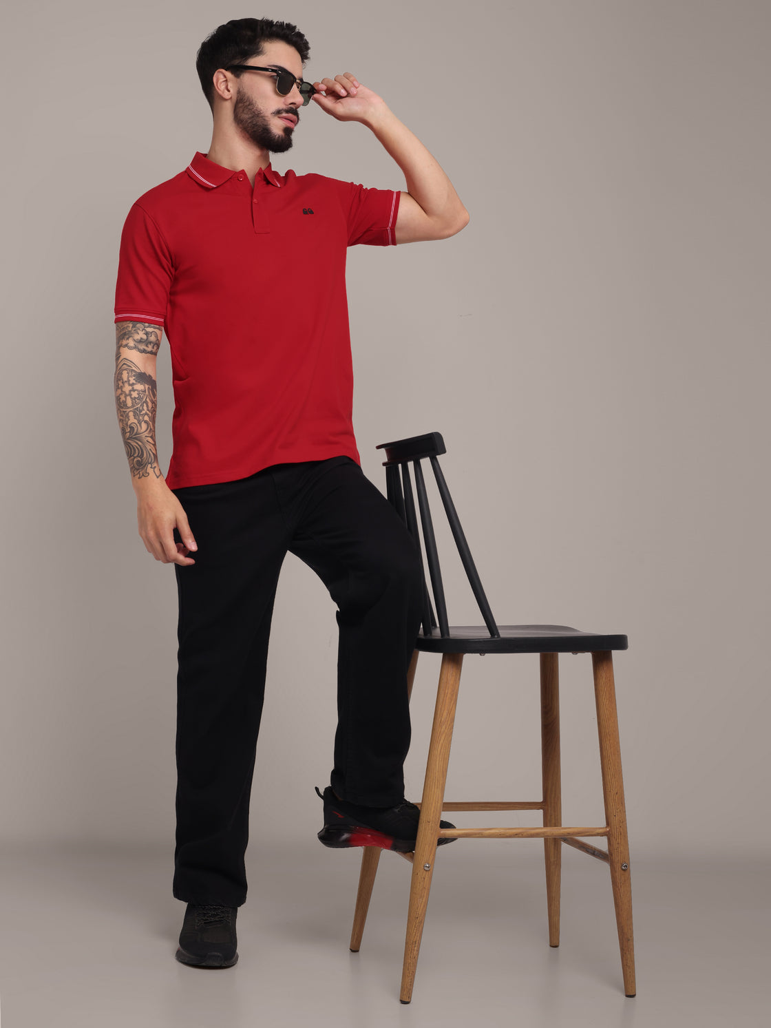 Men's Red Anti-Stain Cotton Polo T-Shirt