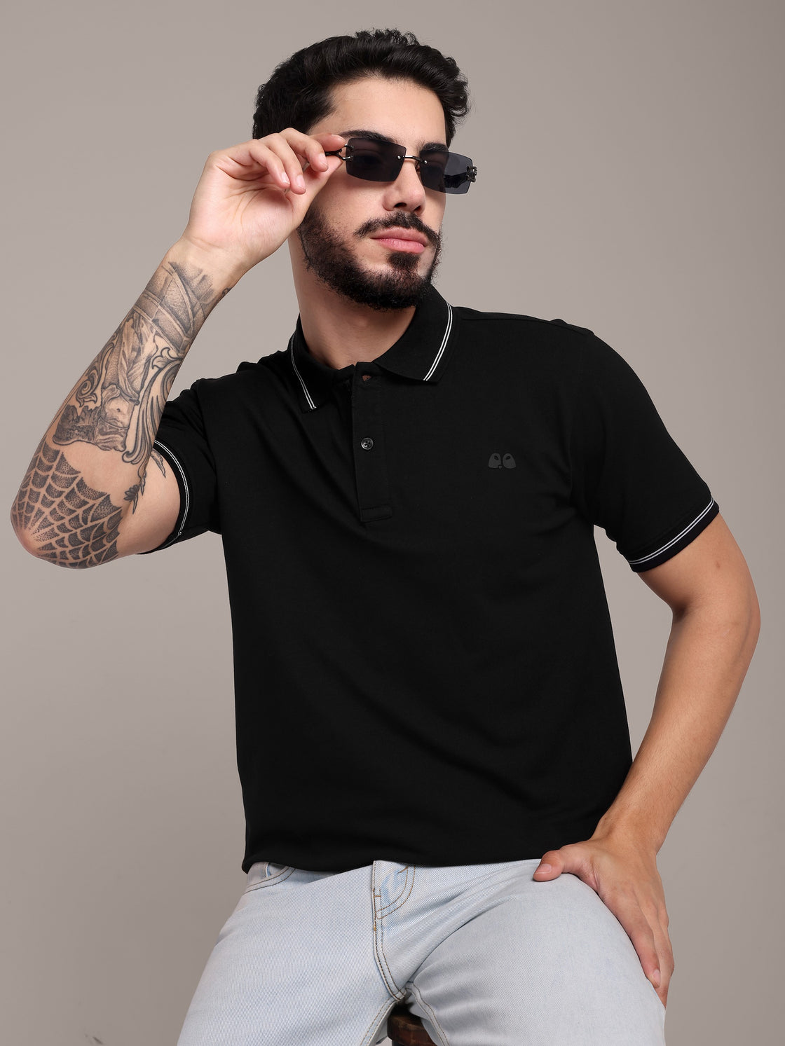 Men's Black Anti-Stain Cotton Polo T-Shirt