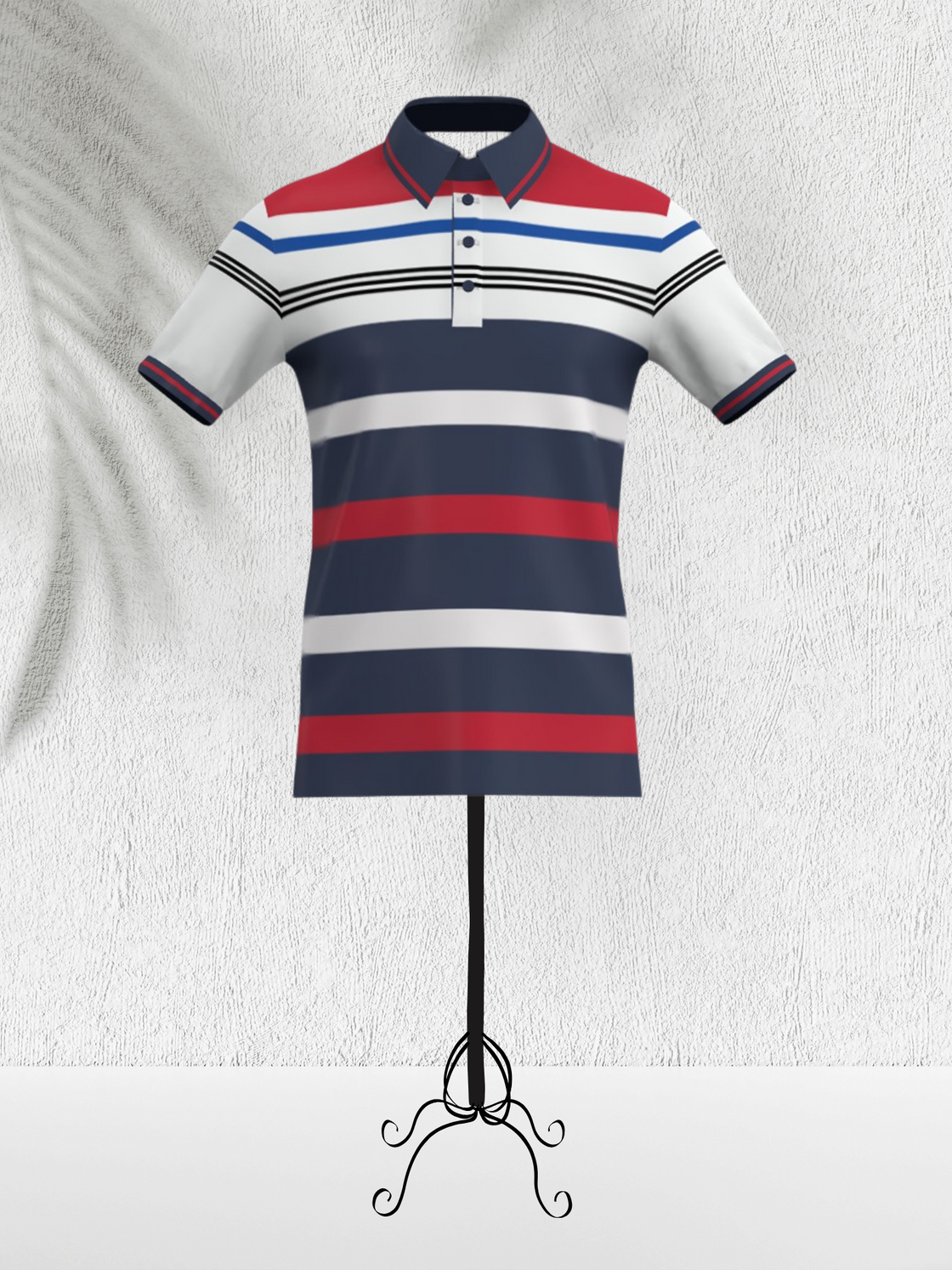 VANDEE - Red Classic Striped Polo T-Shirt