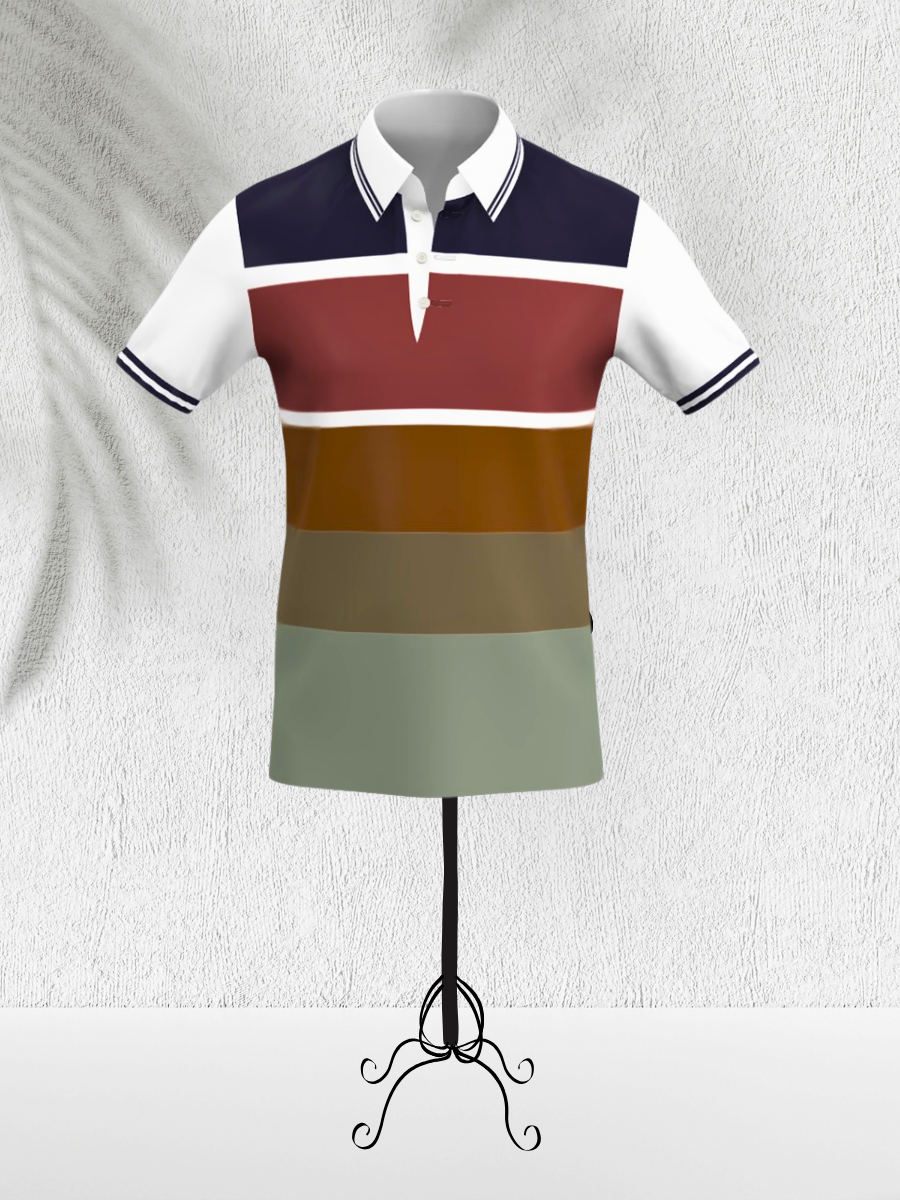 Front Open – Multi-Tone Striped Polo Shirt