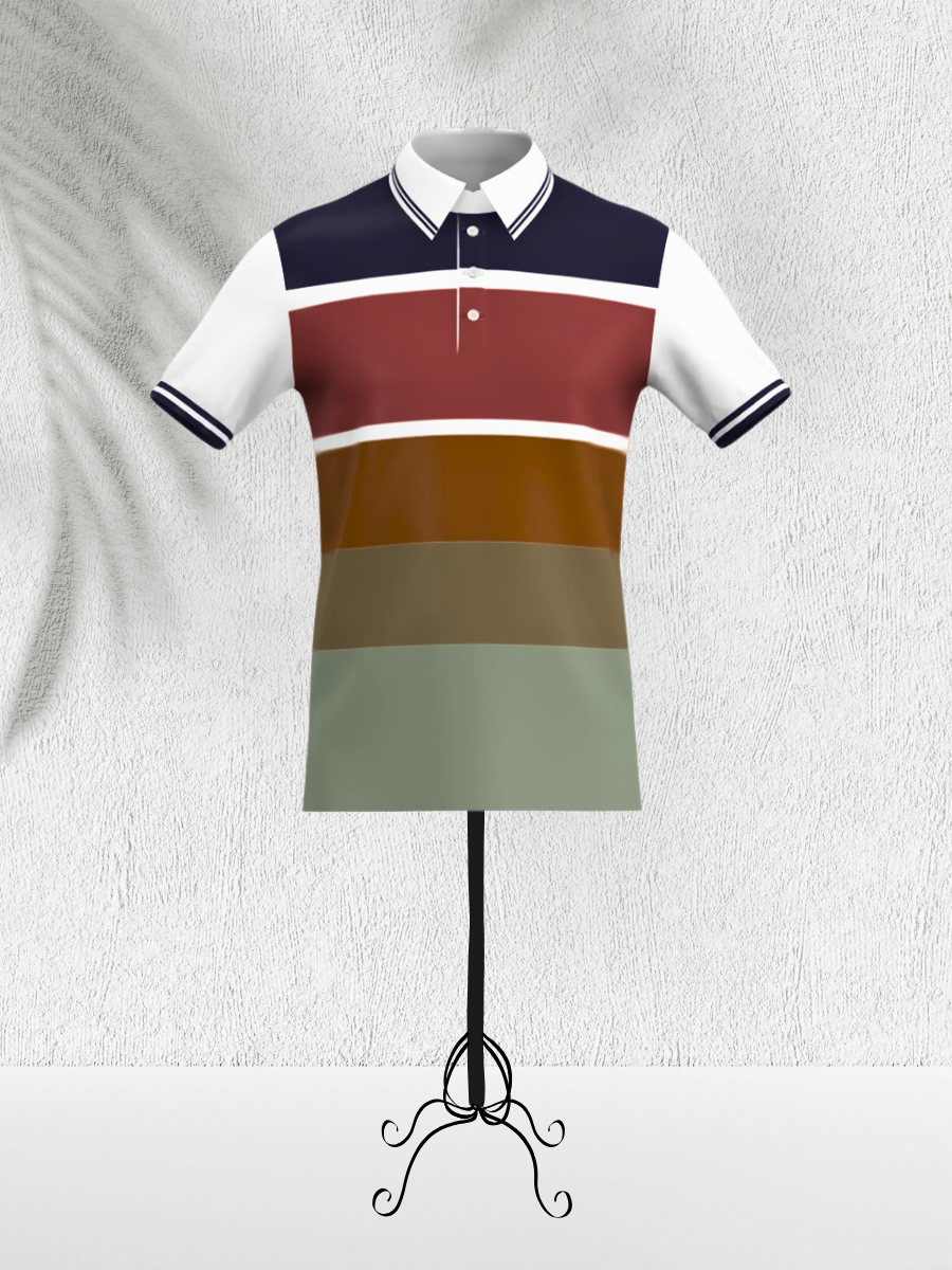 Front Open – Multi-Tone Striped Polo Shirt