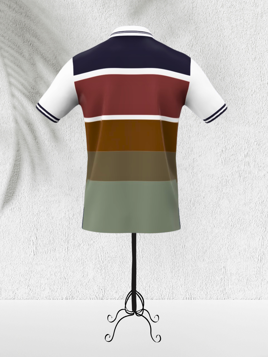 Front Open – Multi-Tone Striped Polo Shirt
