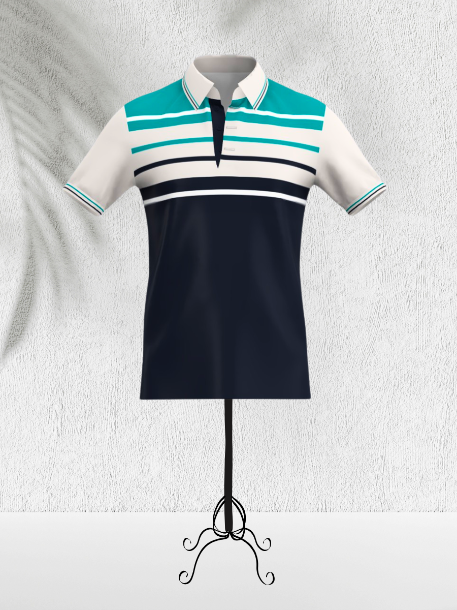 Front Open – Classic Striped Polo Shirt (Blue PL Edition)
