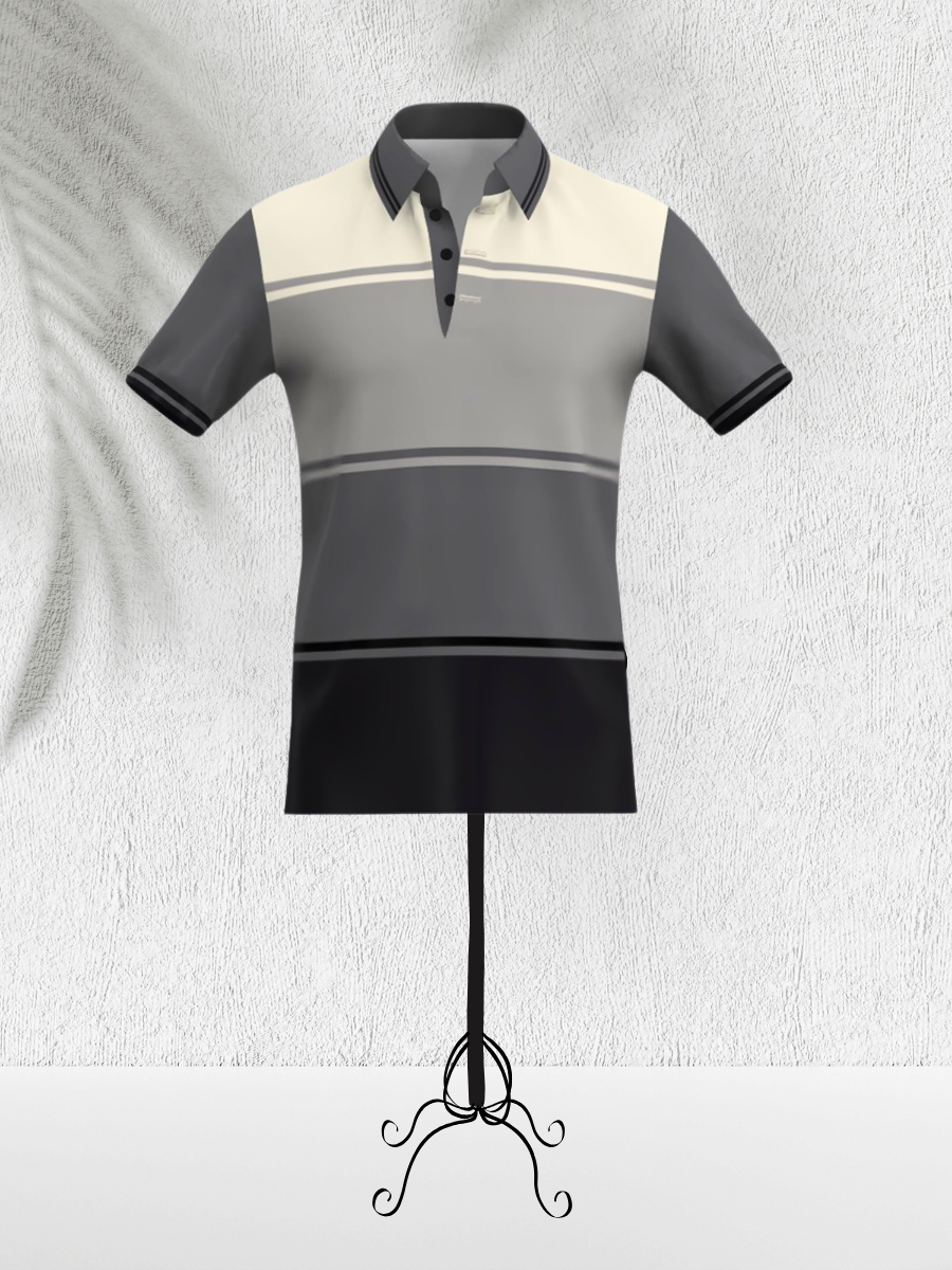Black & White Button Polo Shirt (Monochrome Edition)