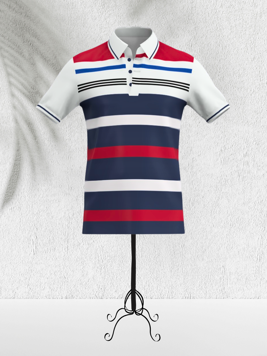 VANDEE - Red Classic Striped Polo T-Shirt
