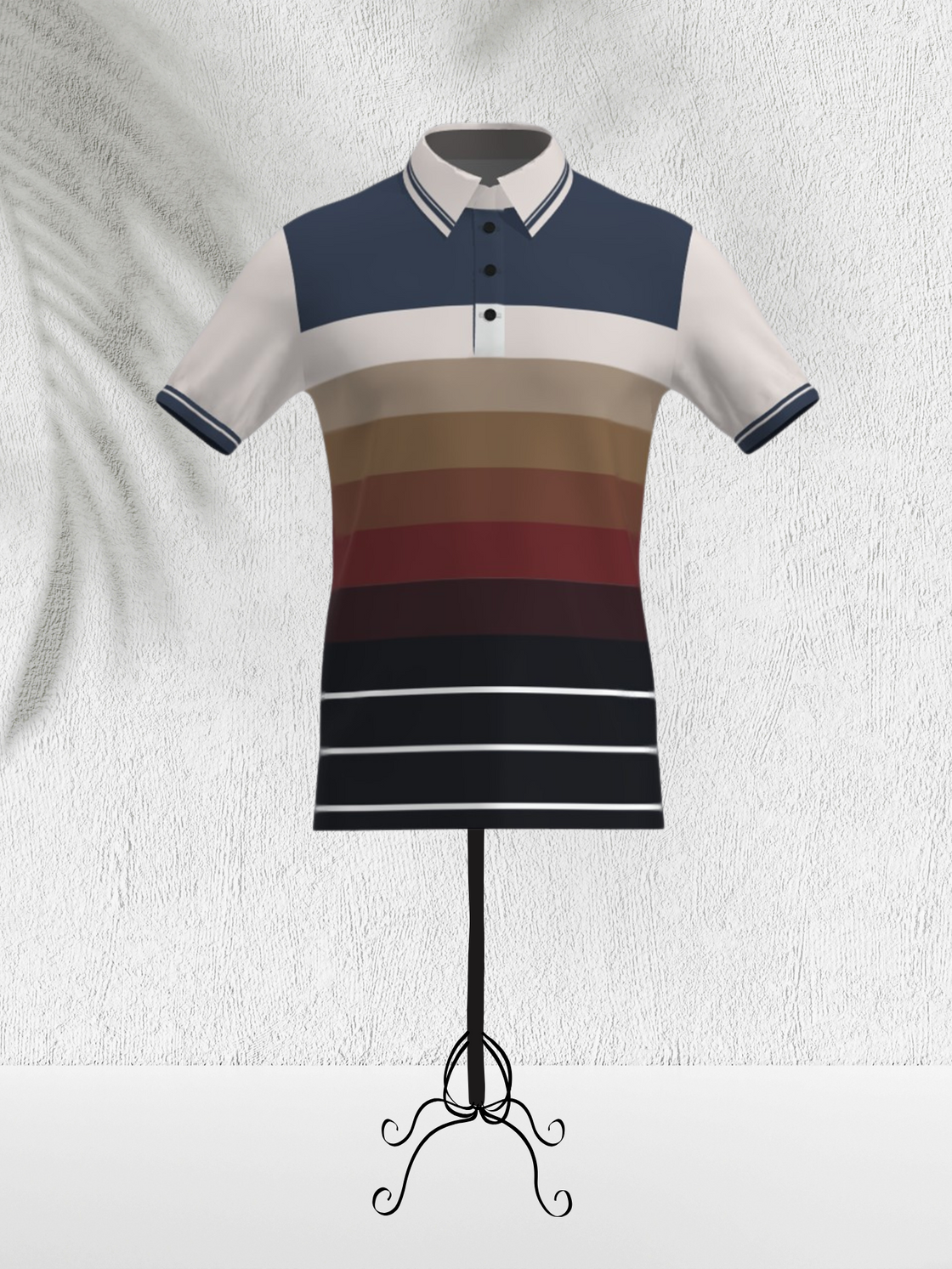 VANDEE - Gradient Striped Polo T-Shirt