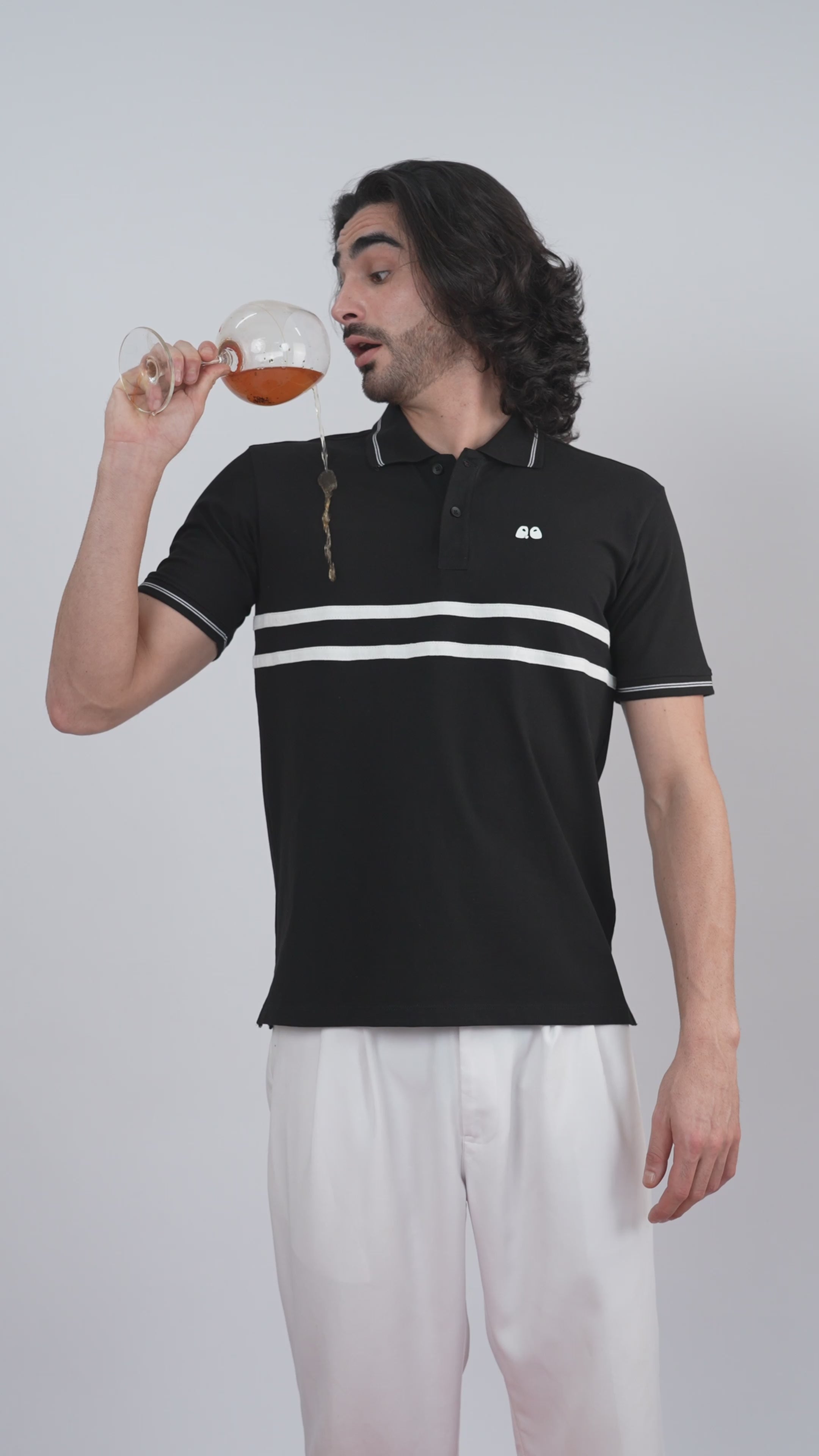 Men's  - Black double-stripe Organic Cotton Polo T-Shirt with Anti Stain, Anti-Microbial Protection.