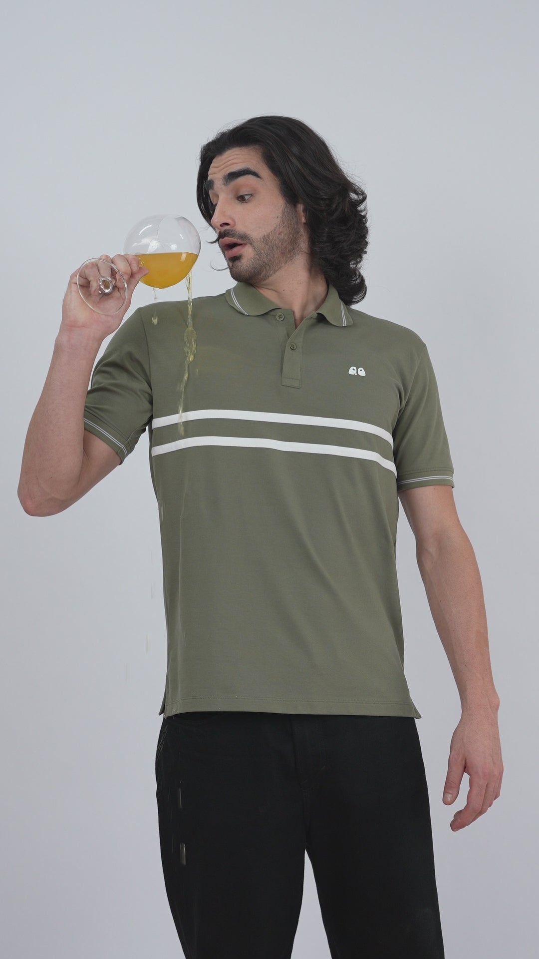 Men's  - Olive Green double-stripe Organic Cotton Polo T-Shirt with Anti Stain, Anti-Microbial Protection.