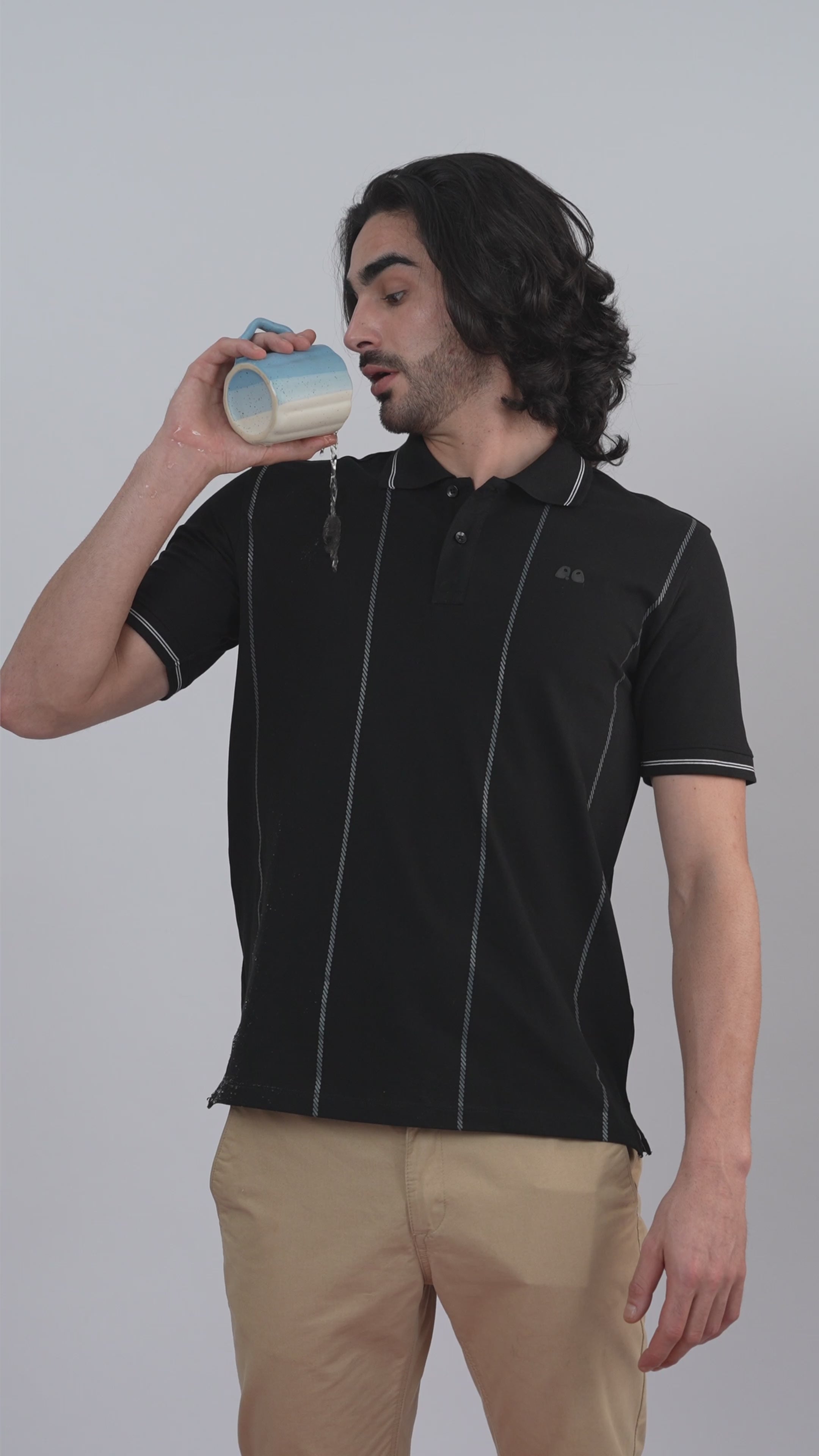 Men's  - Black Printed Organic Cotton Polo T-Shirt with Anti Stain, Anti-Microbial Protection.