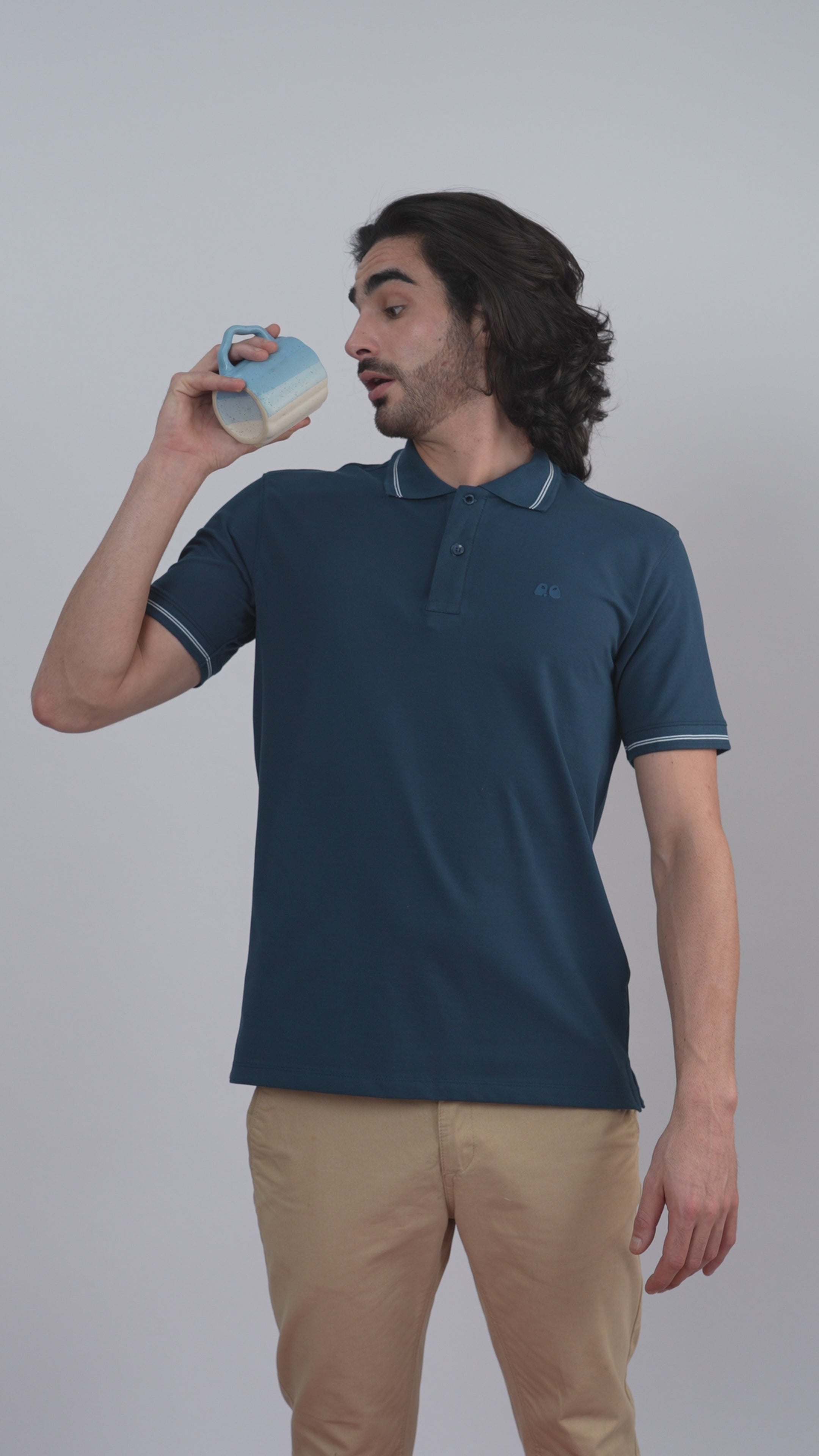 VanDee Men's Classic Blue Organic Cotton Polo T-Shirt with Anti Stain, Anti Odor Finish.