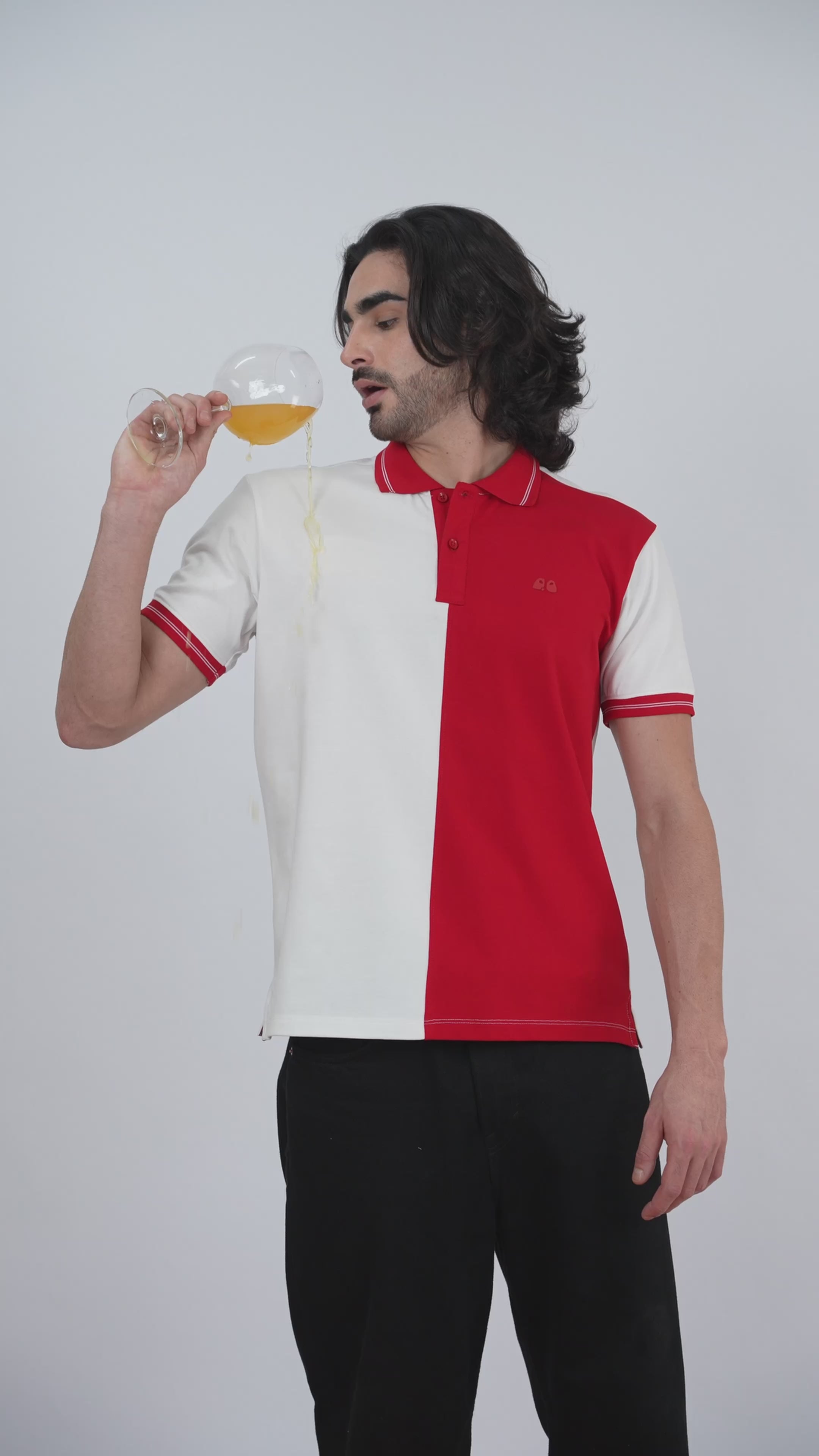 Men's Organic Cotton Polo T-Shirt with Anti Stain, Anti Microbial Protection, Stain Release -  Red & White
