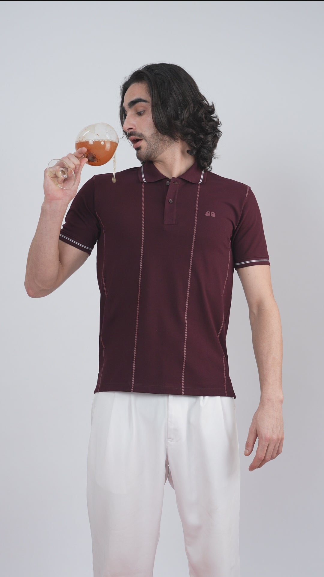 Men's  - Wine Printed Organic Cotton Polo T-Shirt with Anti Stain, Anti-Microbial Protection.