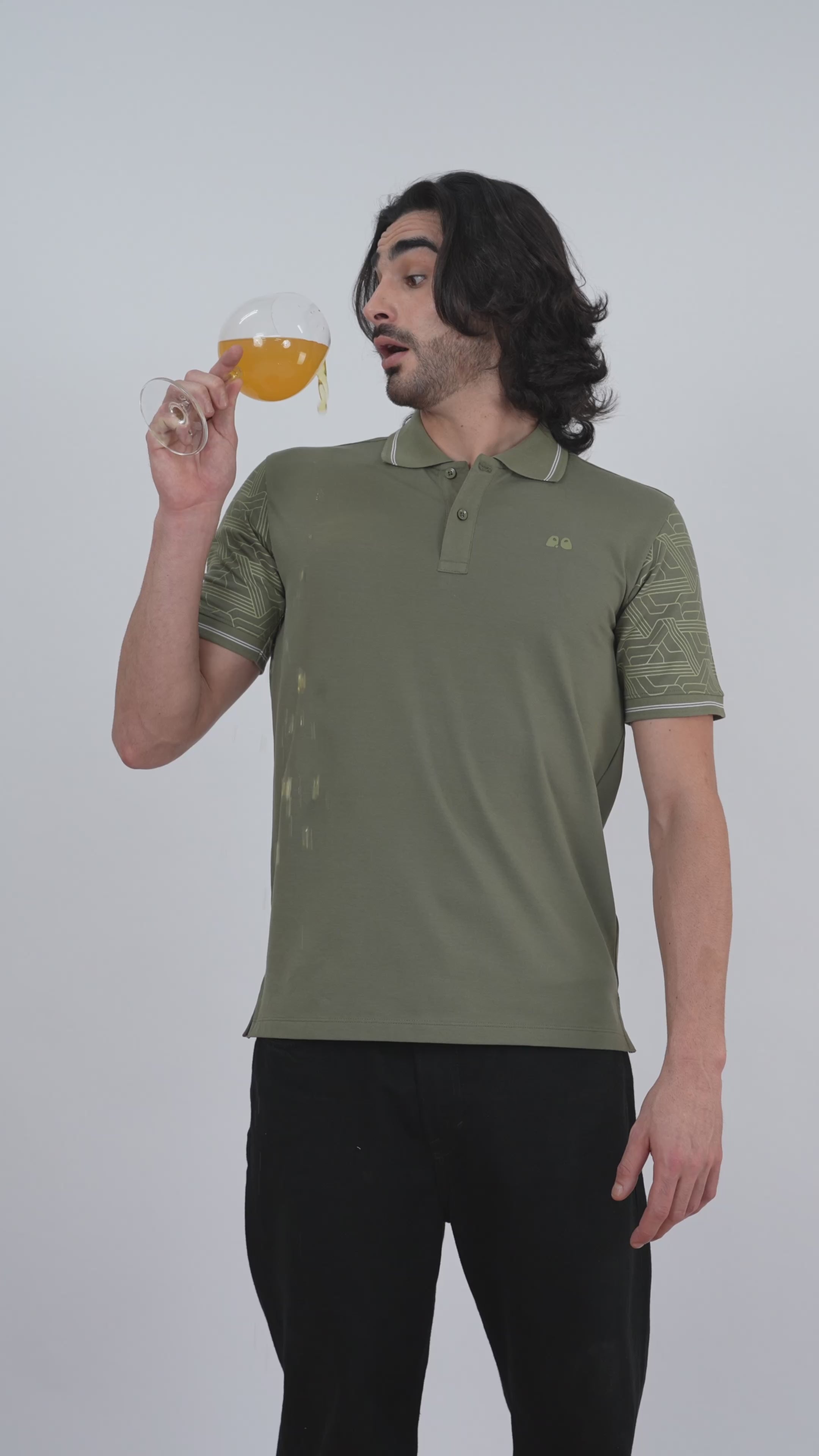 Men's Sleeve Printed Olive Green Organic Cotton Polo T-Shirt with Anti Stain, Anti Microbial Protection.