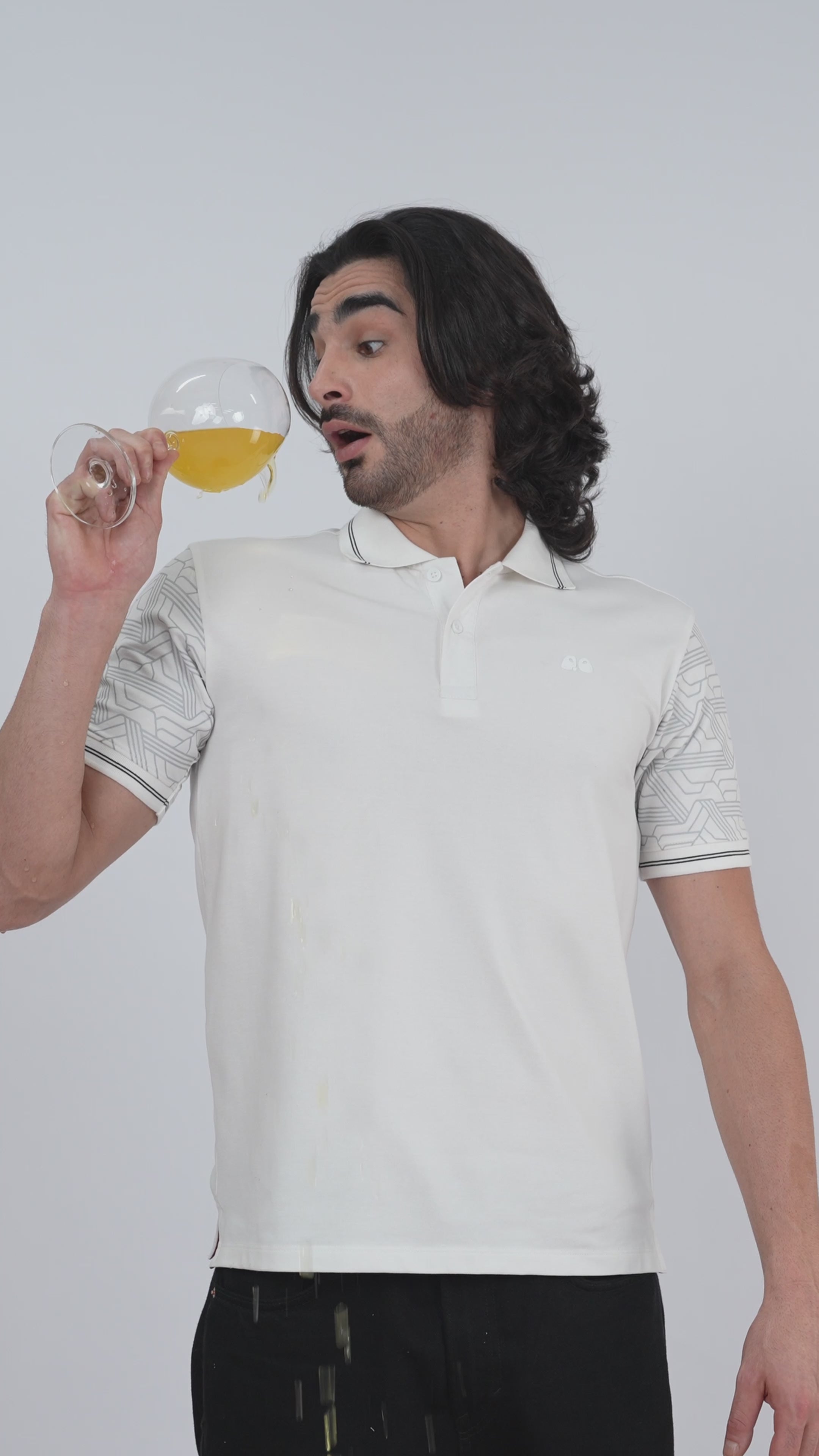 Men's Sleeve Printed White Organic Cotton Polo T-Shirt with Anti Stain, Anti Microbial Protection.