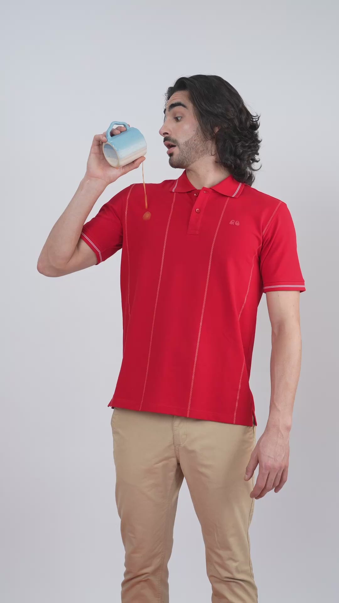 Men's  - Red Printed Organic Cotton Polo T-Shirt with Anti Stain, Anti-Microbial Protection.