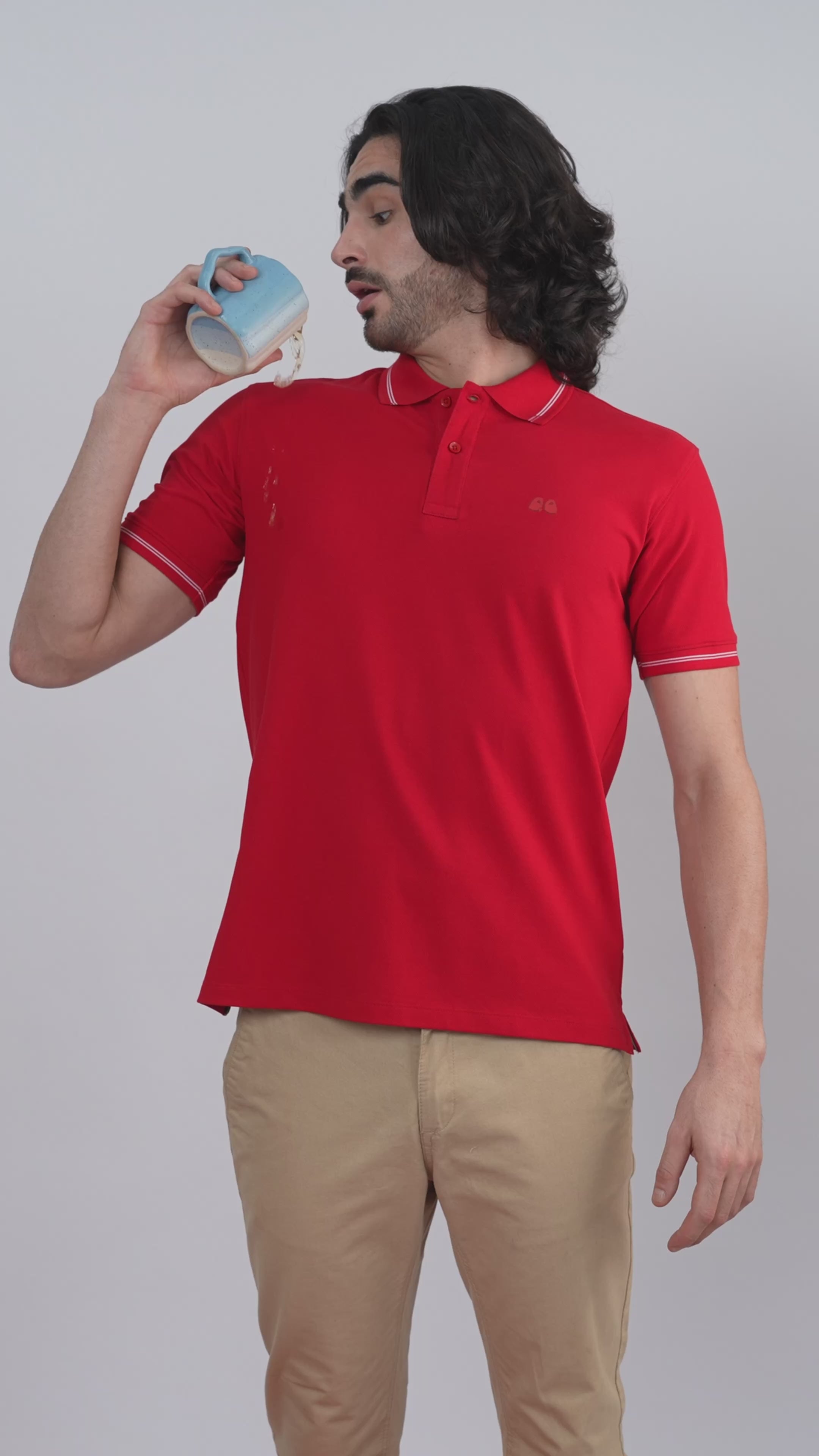 VanDee Men's Classic Red Organic Cotton Polo T-Shirt with Anti Stain, Anti Odor Finish.