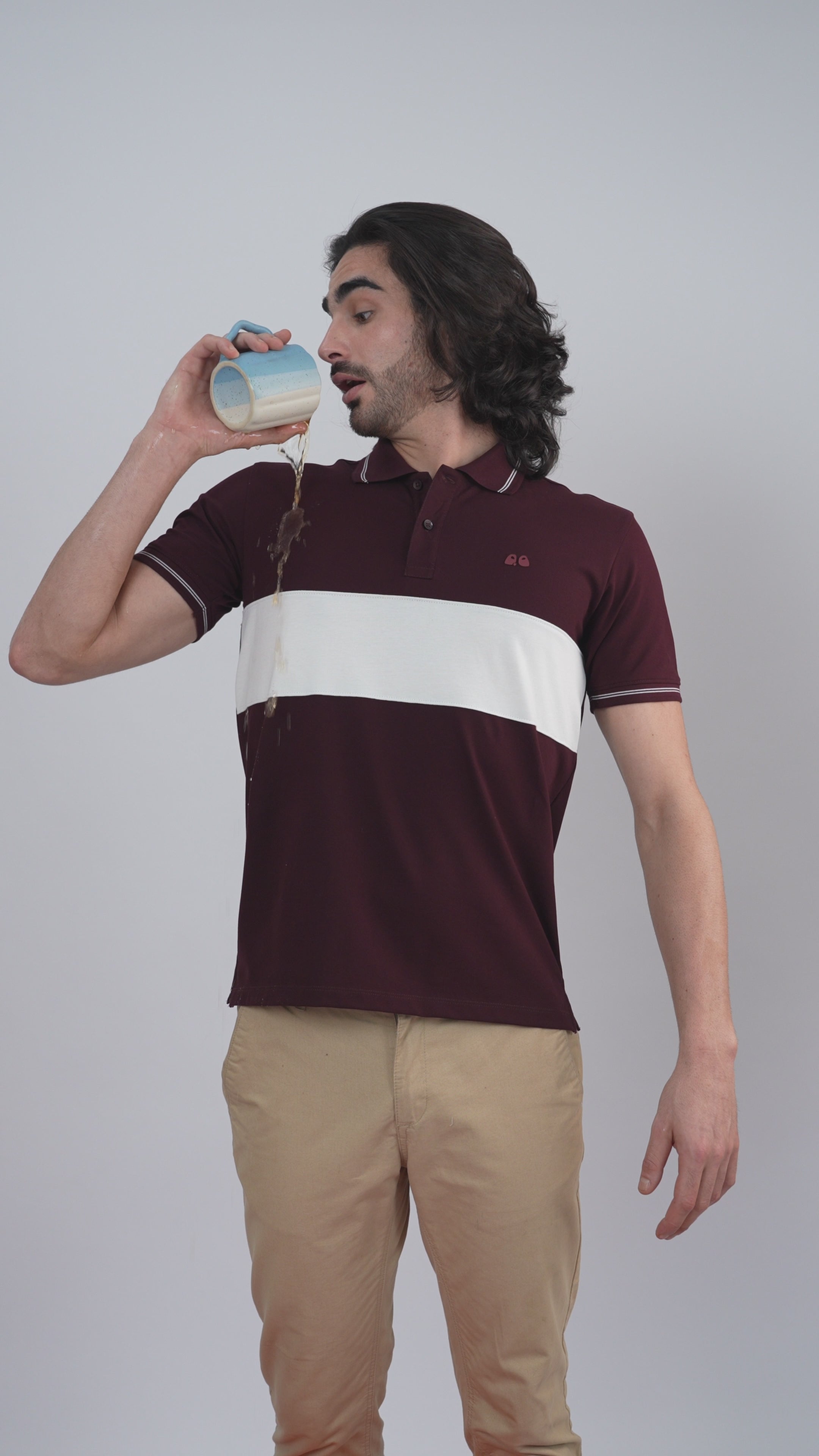 Men's  - Wine Organic Cotton Polo T-Shirt with Anti Stain, Anti-Microbial Protection.