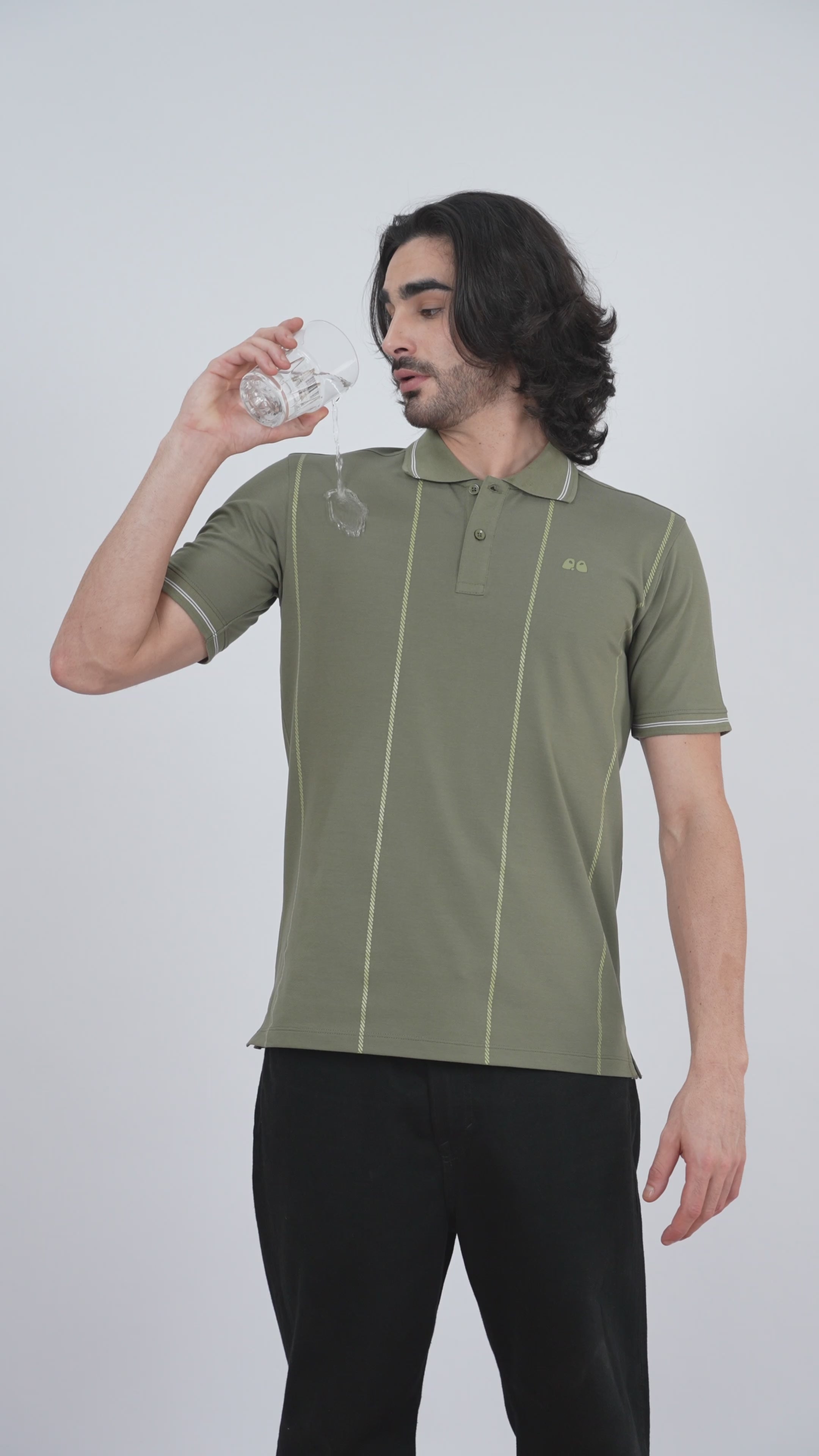 Men's  - Olive Printed Organic Cotton Polo T-Shirt with Anti Stain, Anti-Microbial Protection.